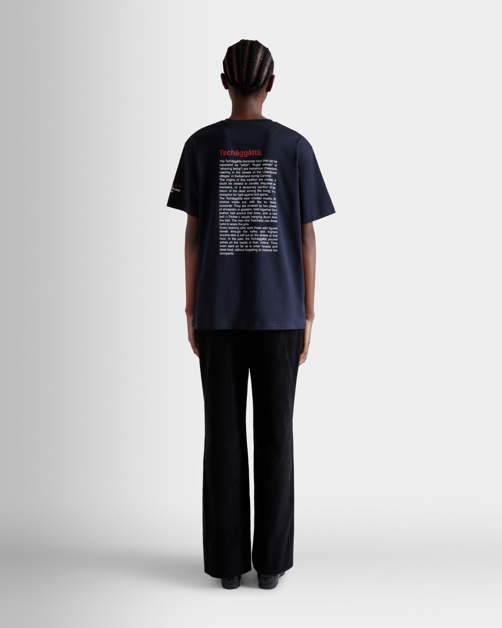 T-Shirt Aus Baumwolle In Navy Blue Mit Forest Mask-Print - Damen - Bally - 06