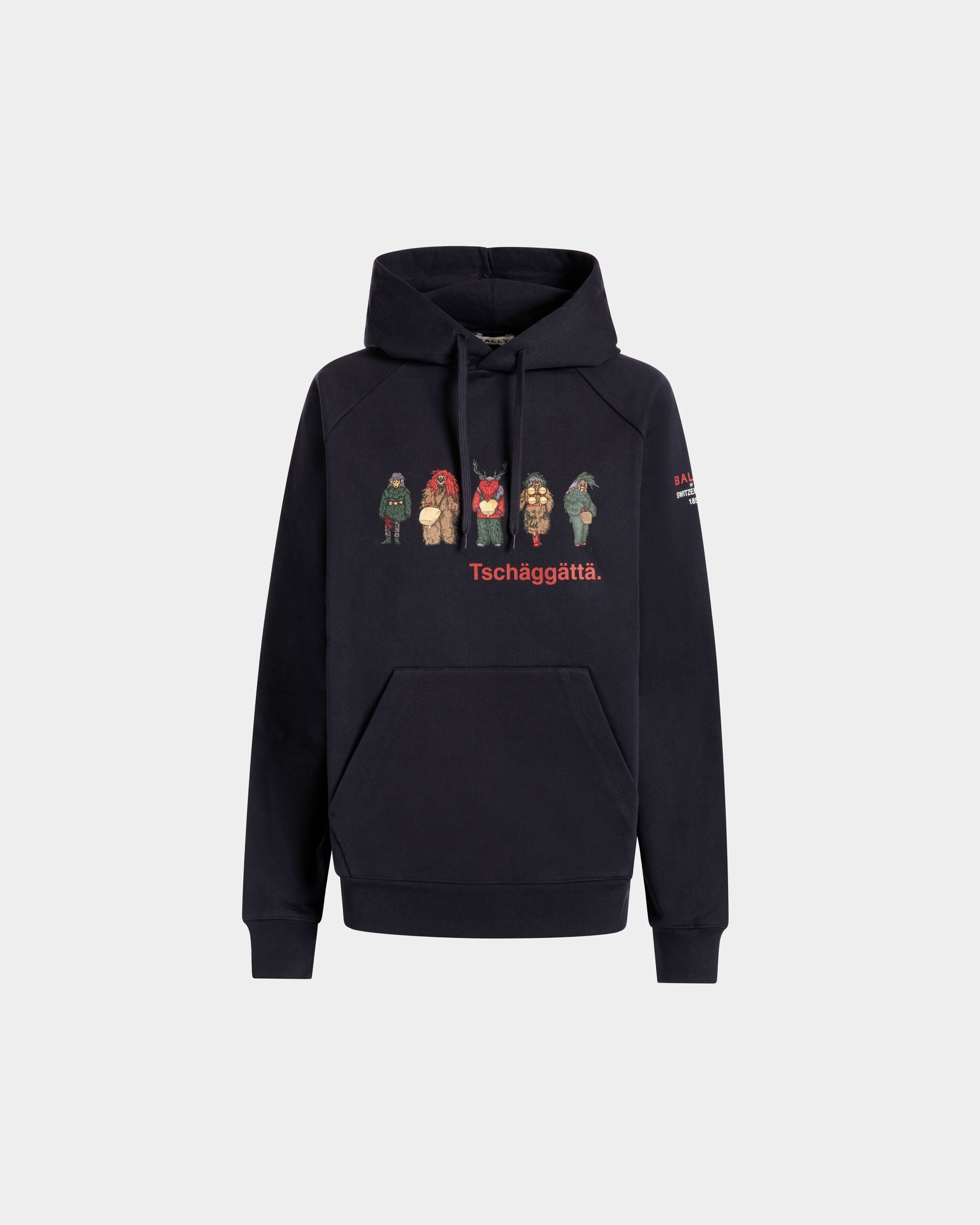 Hoodie with Forest Mask Print In Navy Blue Cotton - Damen - Bally - 01
