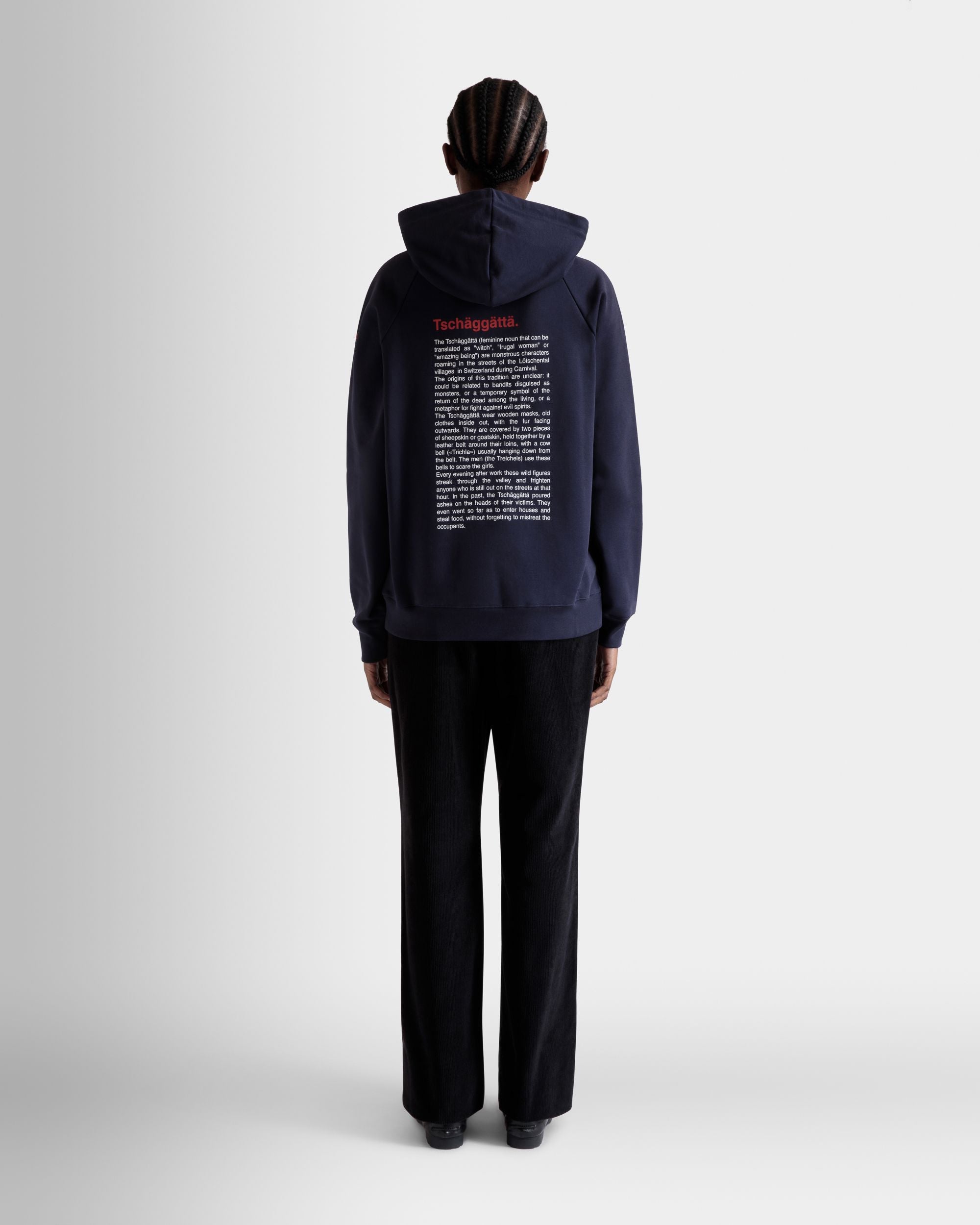 Hoodie with Forest Mask Print In Navy Blue Cotton - Damen - Bally - 06
