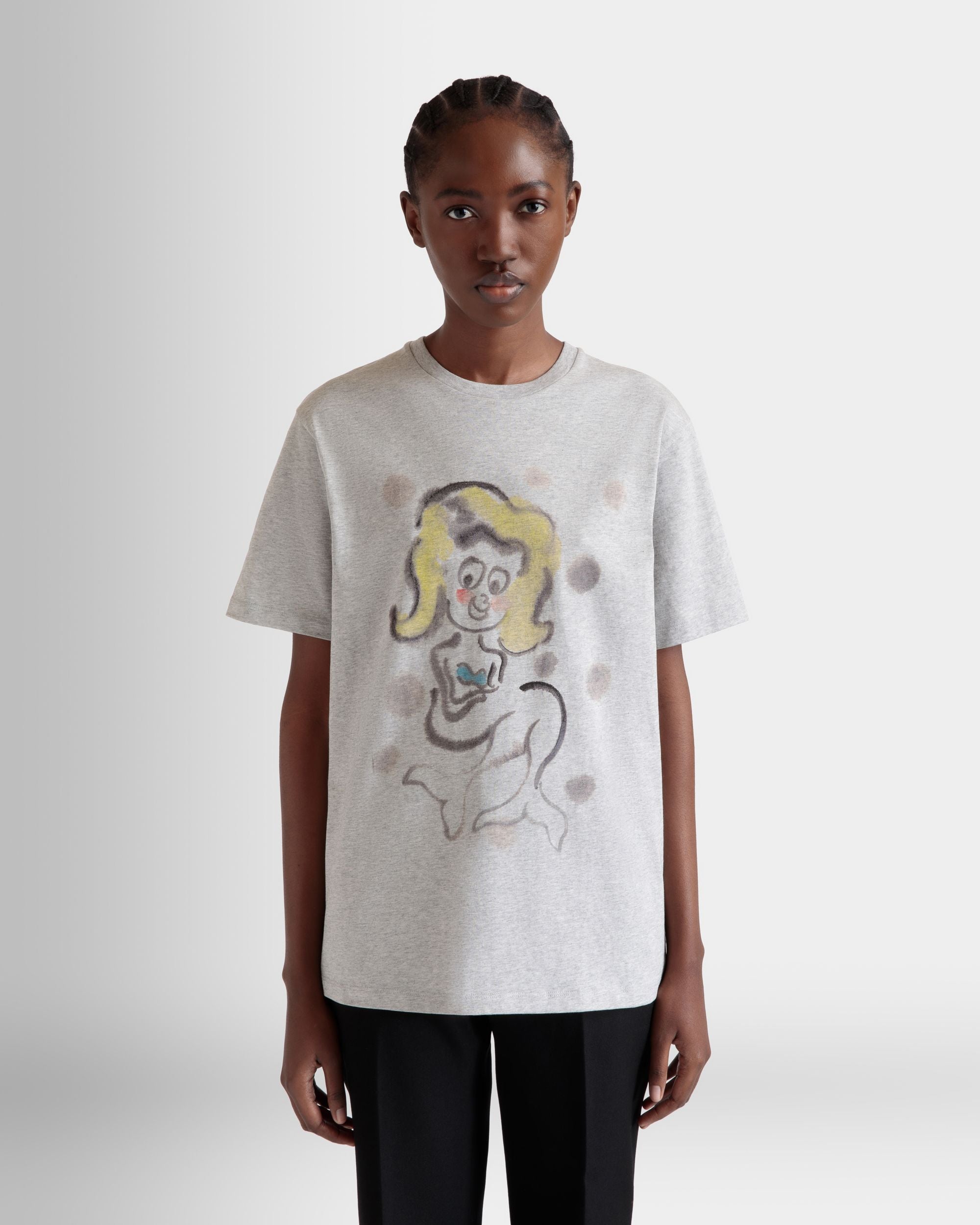 T-Shirt Mit Mermaid-Print Aus Graumelierter Baumwolle - Damen - Bally - 03