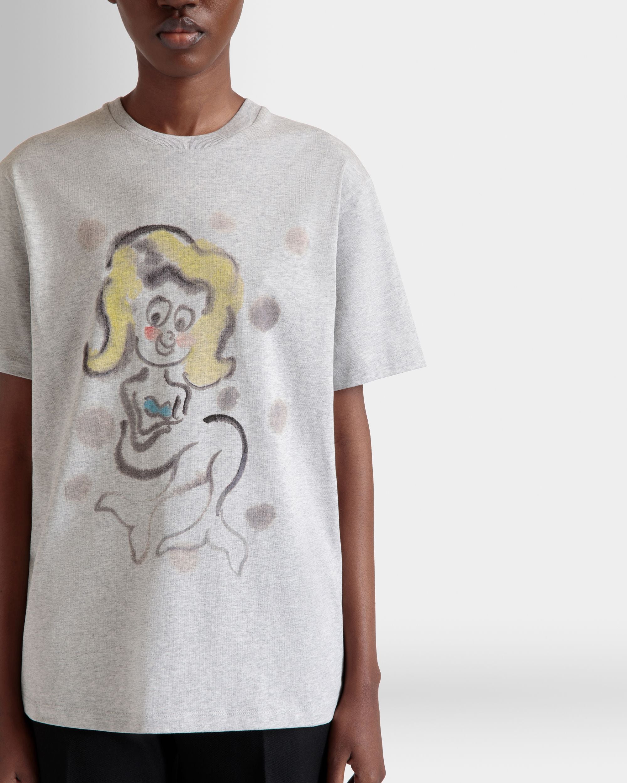 T-Shirt Mit Mermaid-Print Aus Graumelierter Baumwolle - Damen - Bally - 08