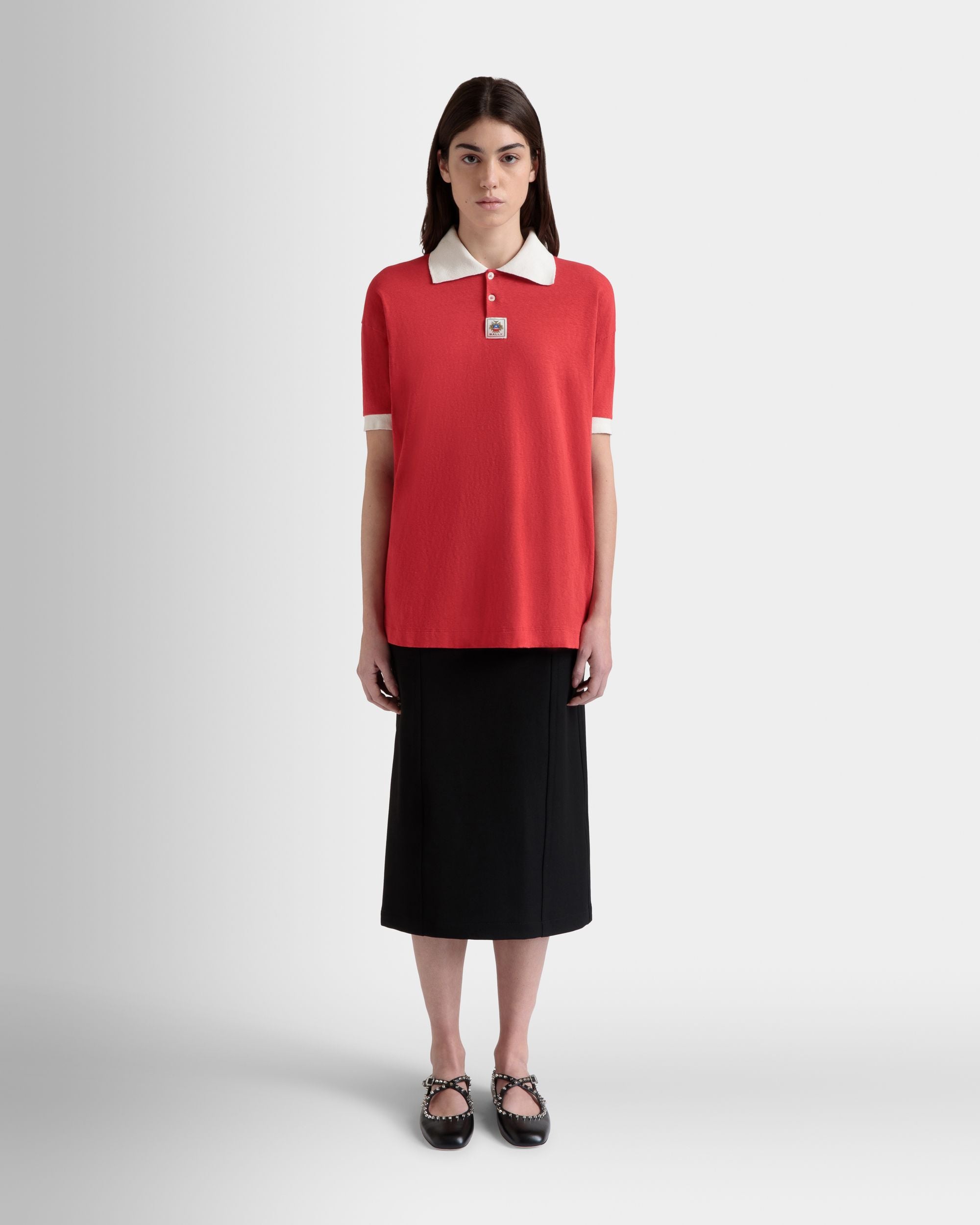 Poloshirt Mit BallyCrest-Wappen Aus Baumwolle In Rot - Damen - Bally - 01