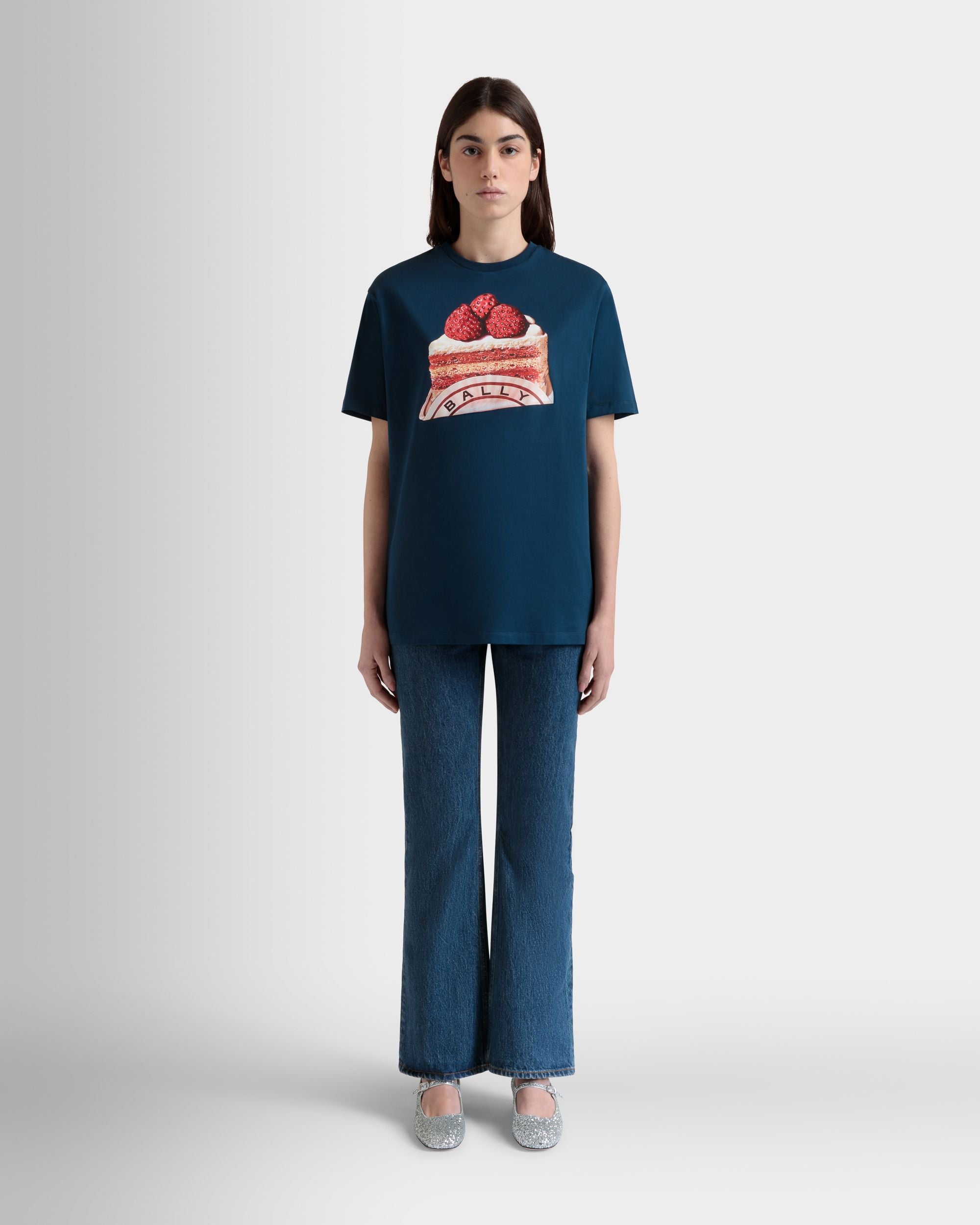 T-Shirt Aus Baumwolle In Navy Blue Mit Bally-Cake-Print - Damen - Bally - 02