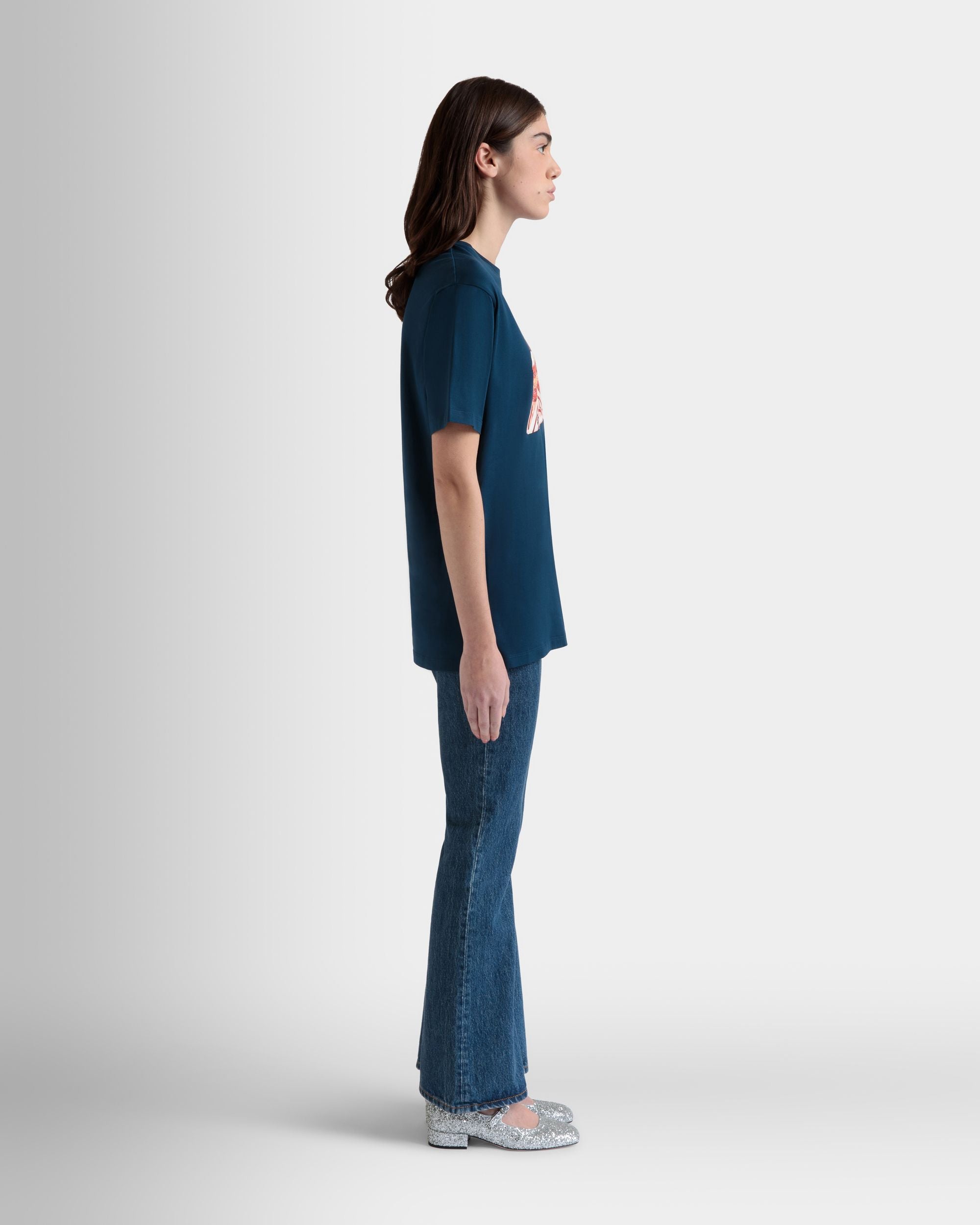 T-Shirt Aus Baumwolle In Navy Blue Mit Bally-Cake-Print - Damen - Bally - 05