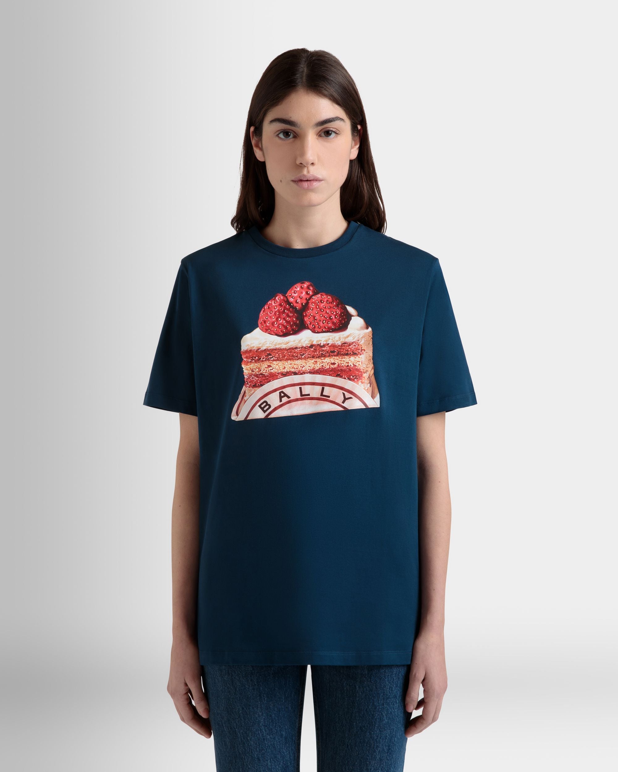T-Shirt Aus Baumwolle In Navy Blue Mit Bally-Cake-Print - Damen - Bally - 08