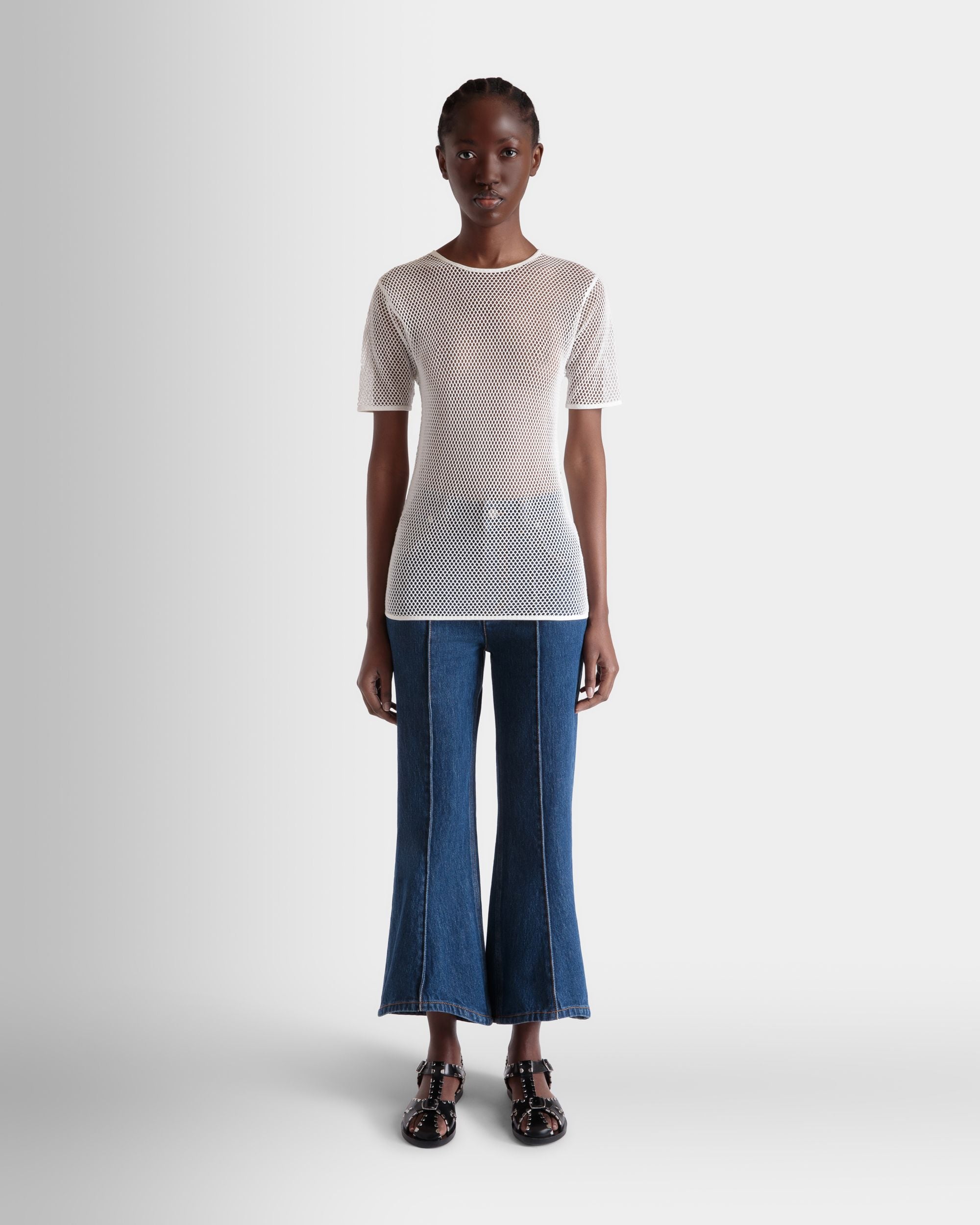 Mesh-T-Shirt Aus Baumwolle In Weiß - Damen - Bally - 02