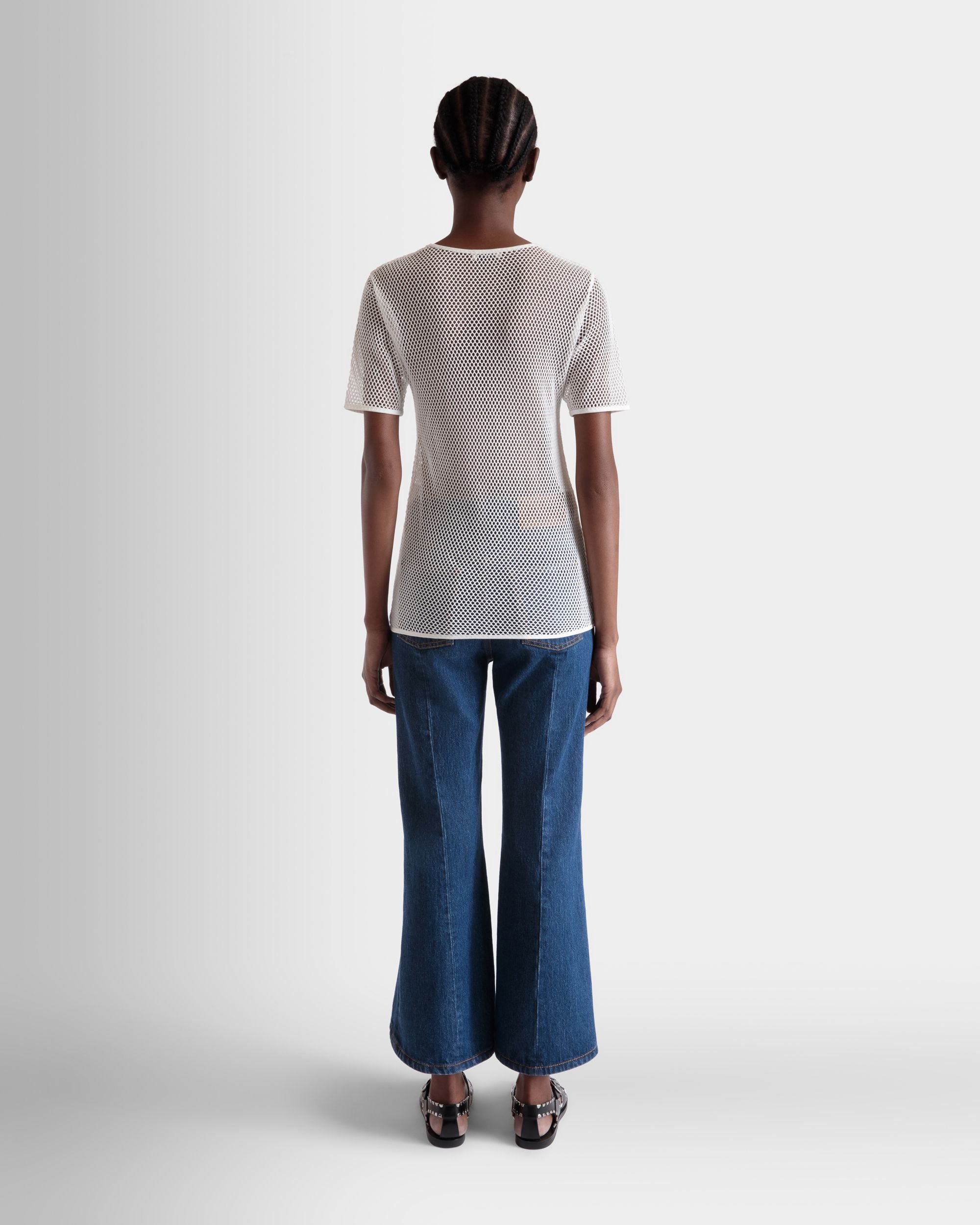 Mesh-T-Shirt Aus Baumwolle In Weiß - Damen - Bally - 06