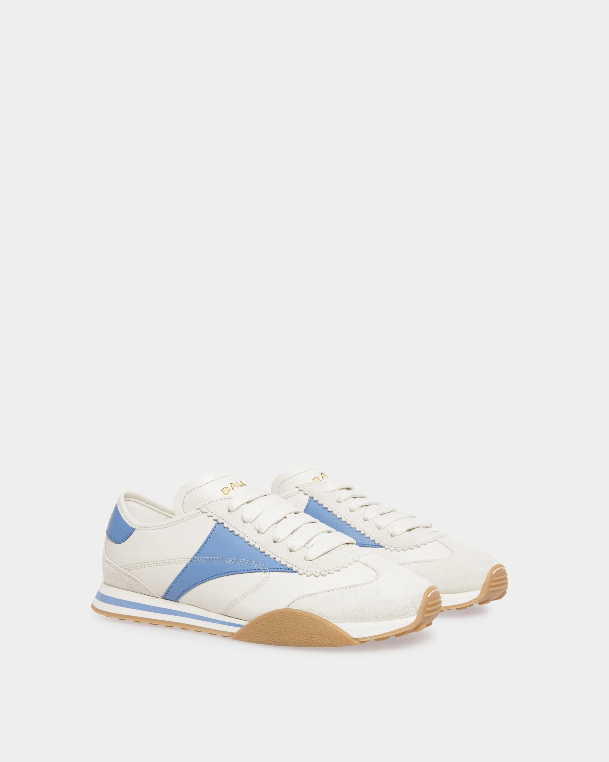 Sussex Sneaker Aus Leder in Staubweiß und Blau - Damen - Bally - 02