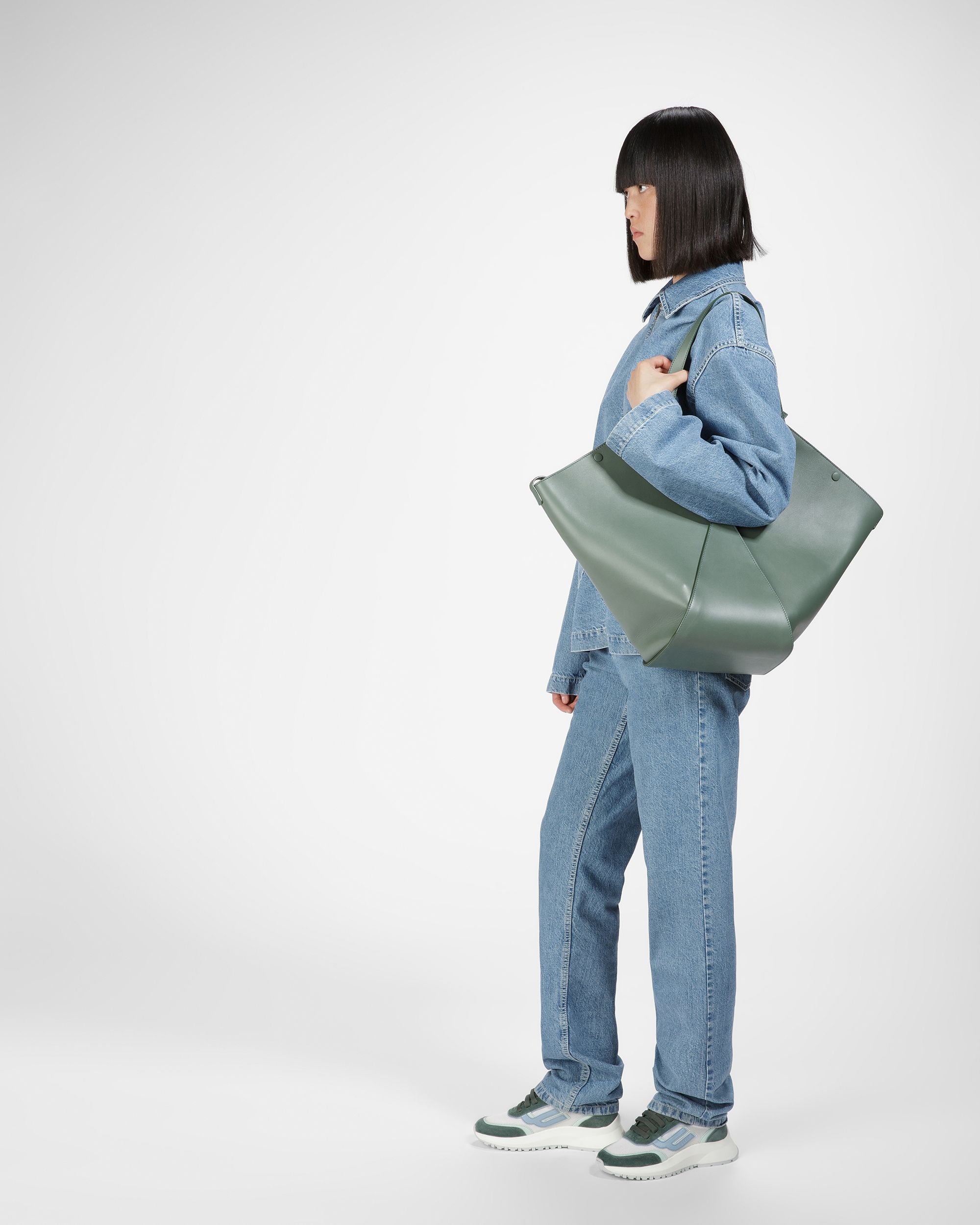 Demmy Sneakers Aus Leder Und Textil In Salbeigrün - Damen - Bally - 03