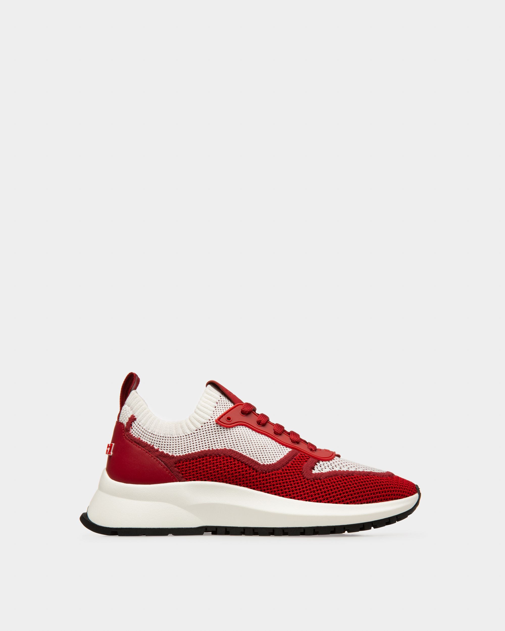 Outline Sneaker Aus Strickgewebe In Weiß Und Rot - Damen - Bally - 01