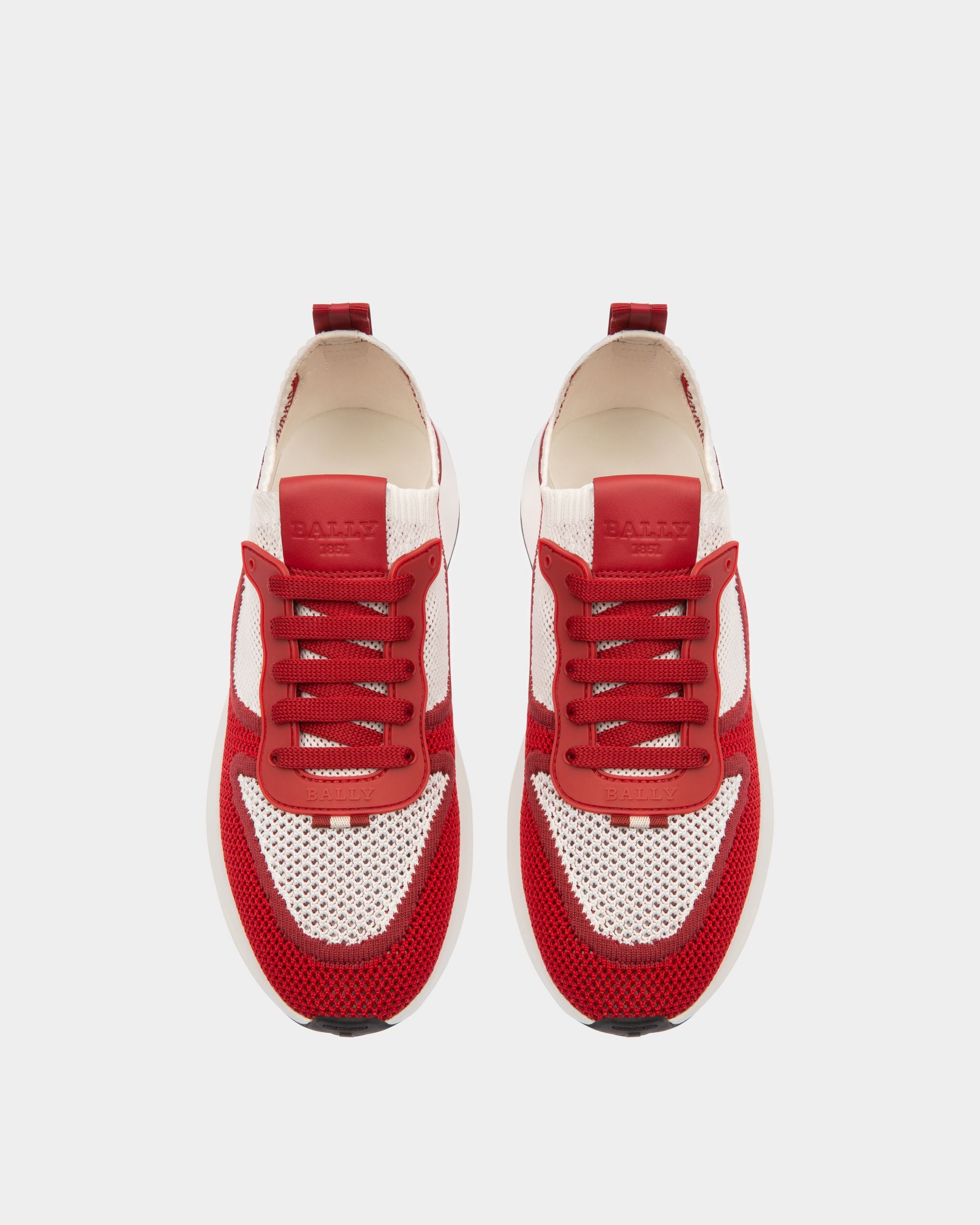 Outline Sneaker Aus Strickgewebe In Weiß Und Rot - Damen - Bally - 02