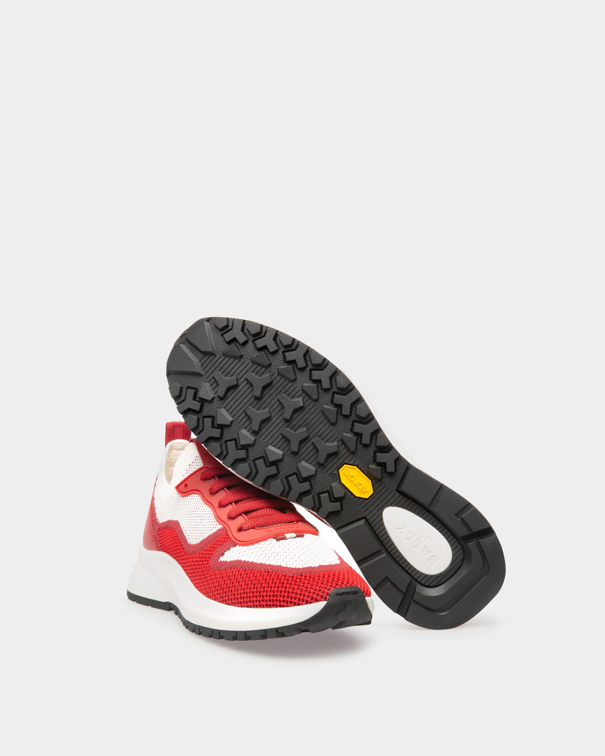 Outline Sneaker Aus Strickgewebe In Weiß Und Rot - Damen - Bally - 05