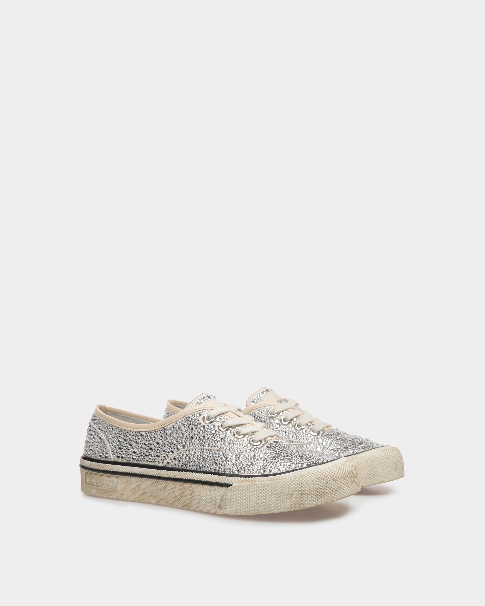 Lawren Sneaker Aus Elfenbeinfarbenem Leder Und Strasssteinen - Damen - Bally - 03