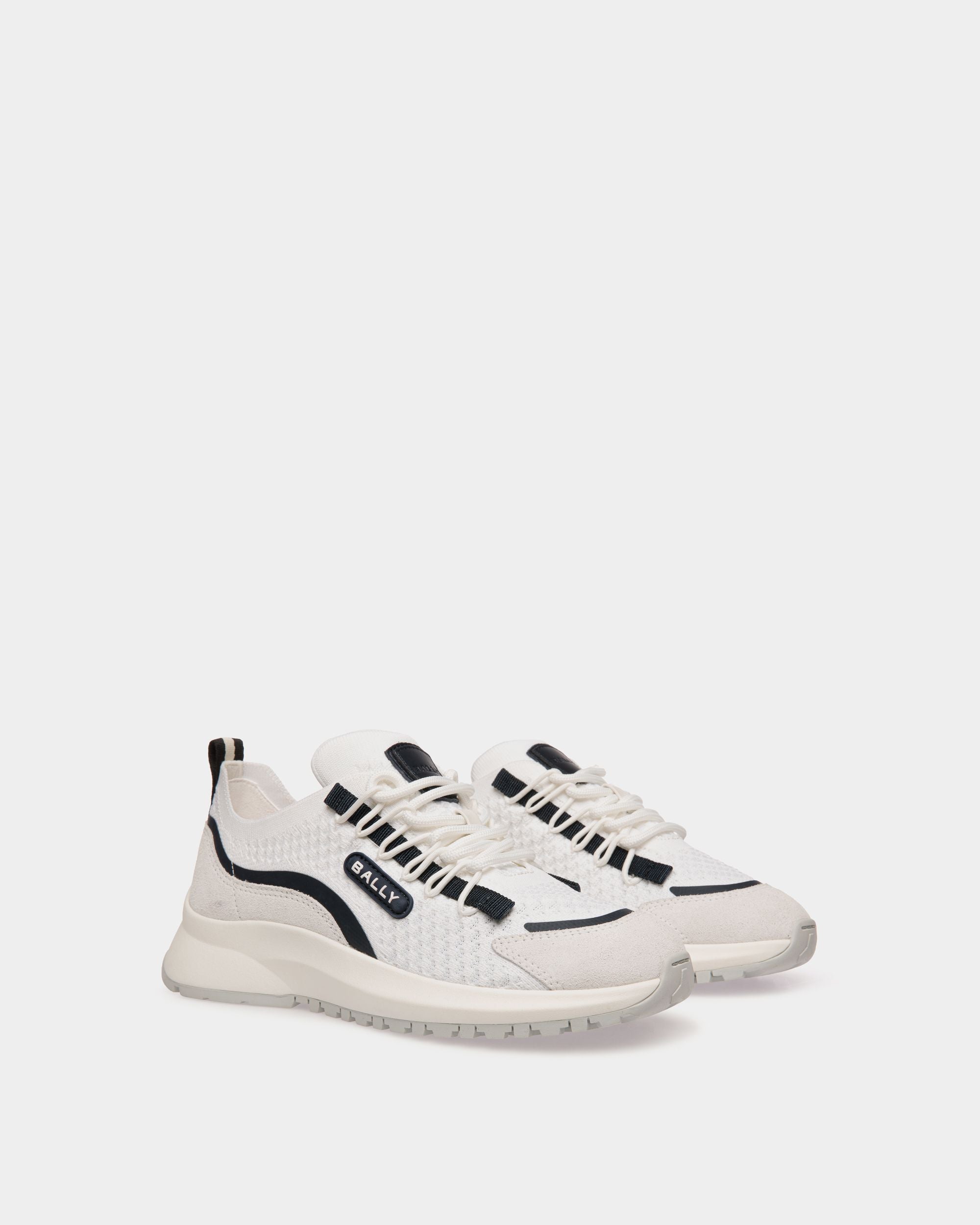 520 Sneaker Aus Strickstoff In Weiß Und Marineblau - Damen - Bally - 03