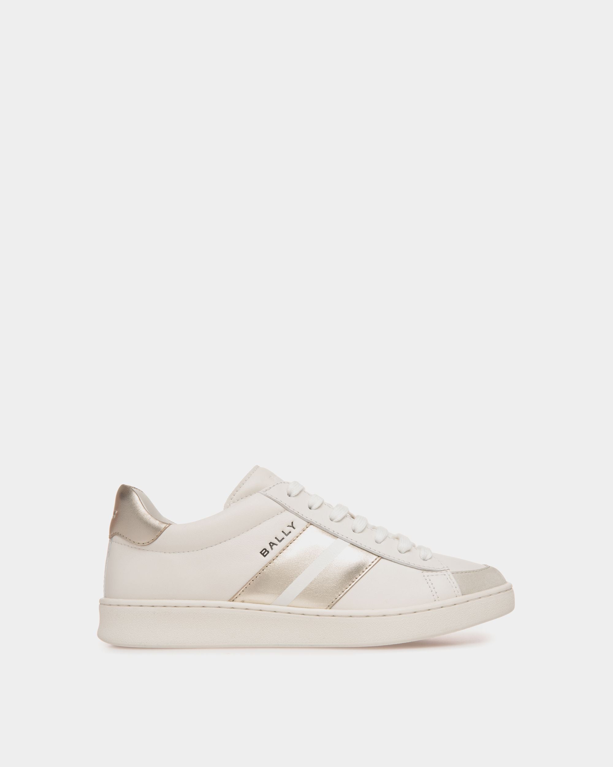Tennis Sneaker Aus Leder In Weiß Und Gold - Damen - Bally - 01