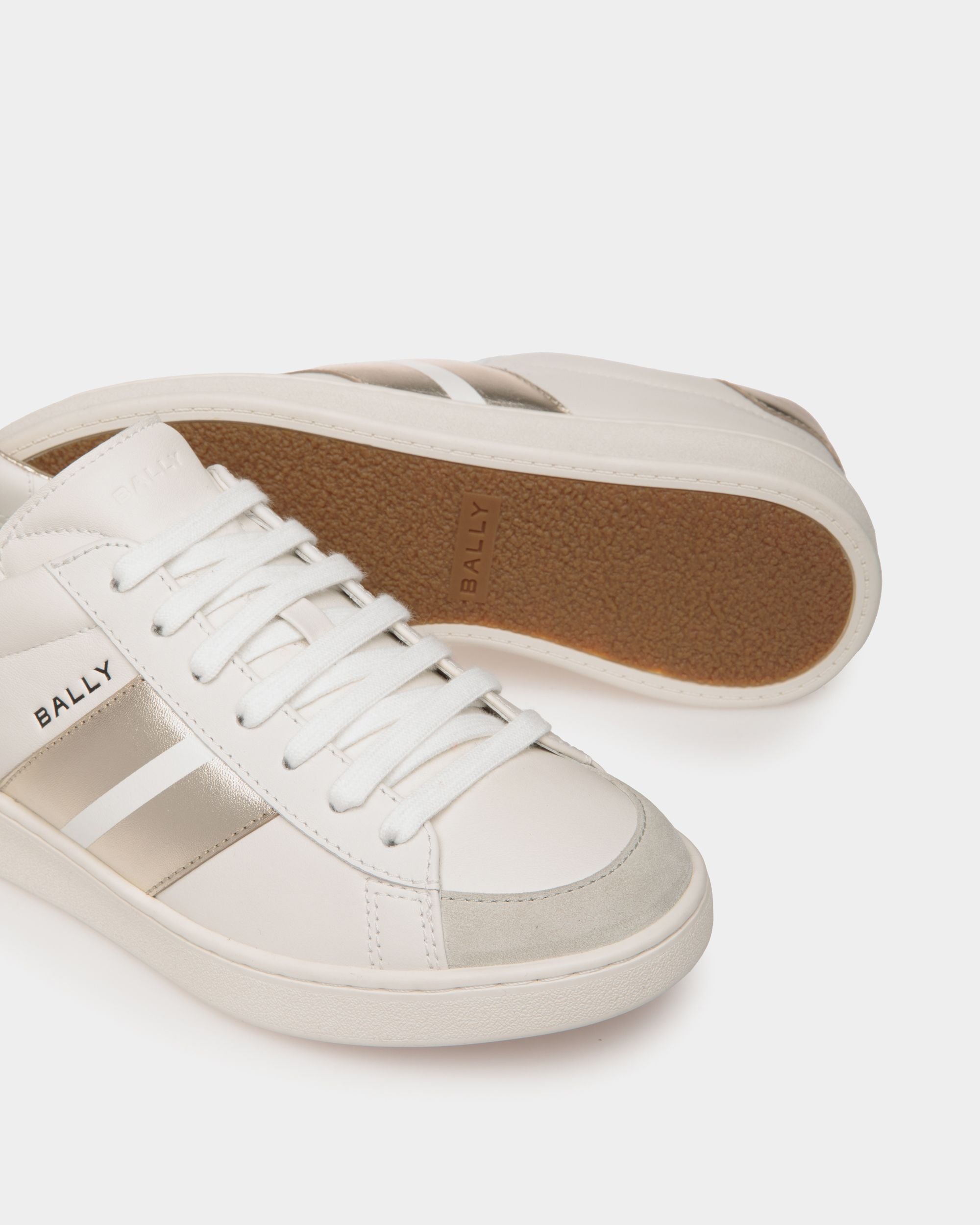 Tennis Sneaker Aus Leder In Weiß Und Gold - Damen - Bally - 04