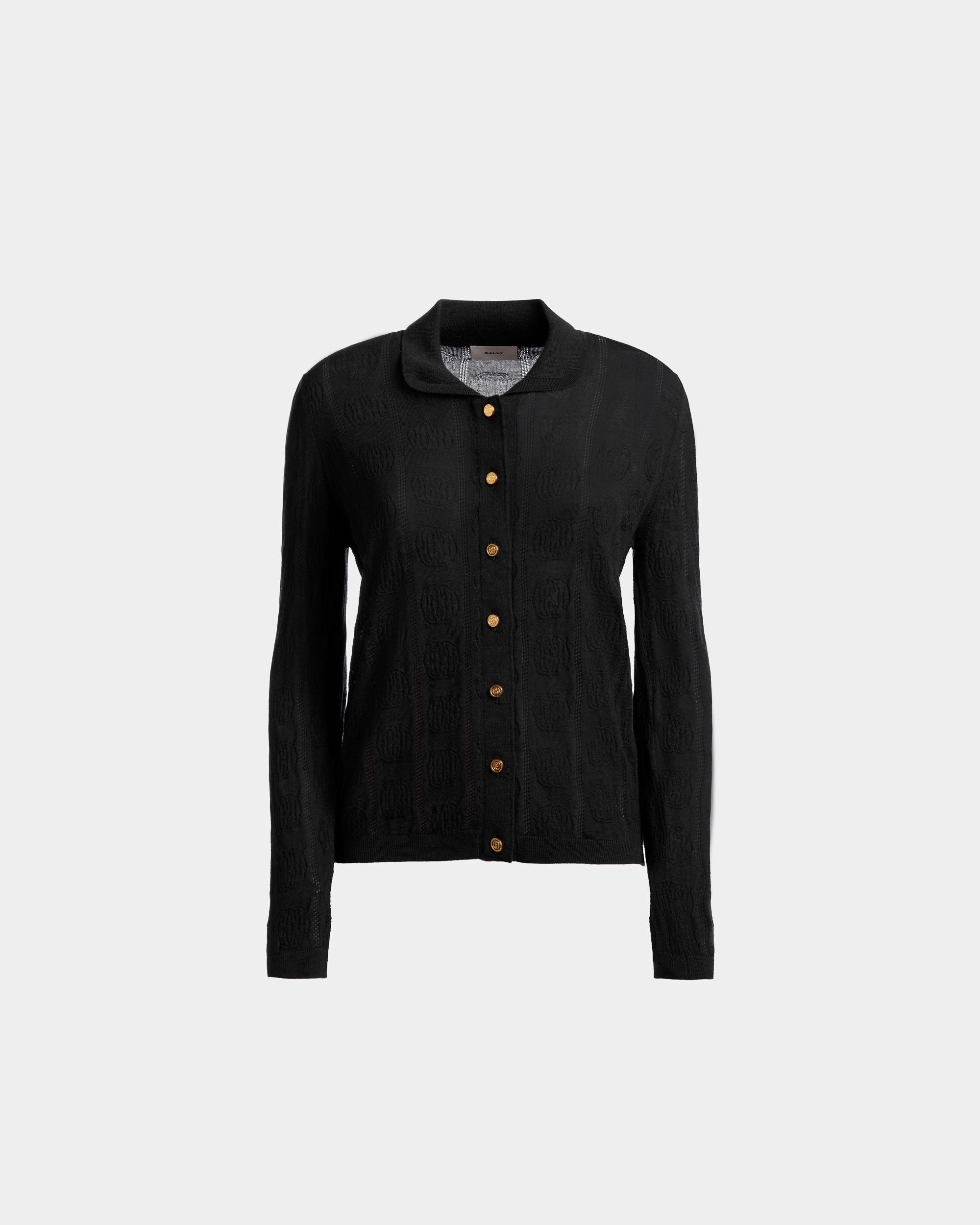 Langarm-Poloshirt mit Strickdetail Aus schwarzer Wolle - Damen - Bally - 01