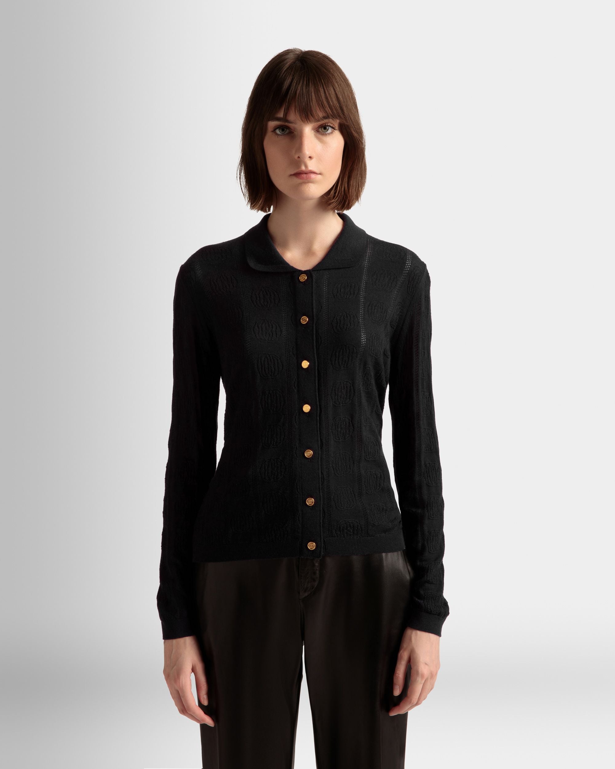 Langarm-Poloshirt mit Strickdetail Aus schwarzer Wolle - Damen - Bally - 02