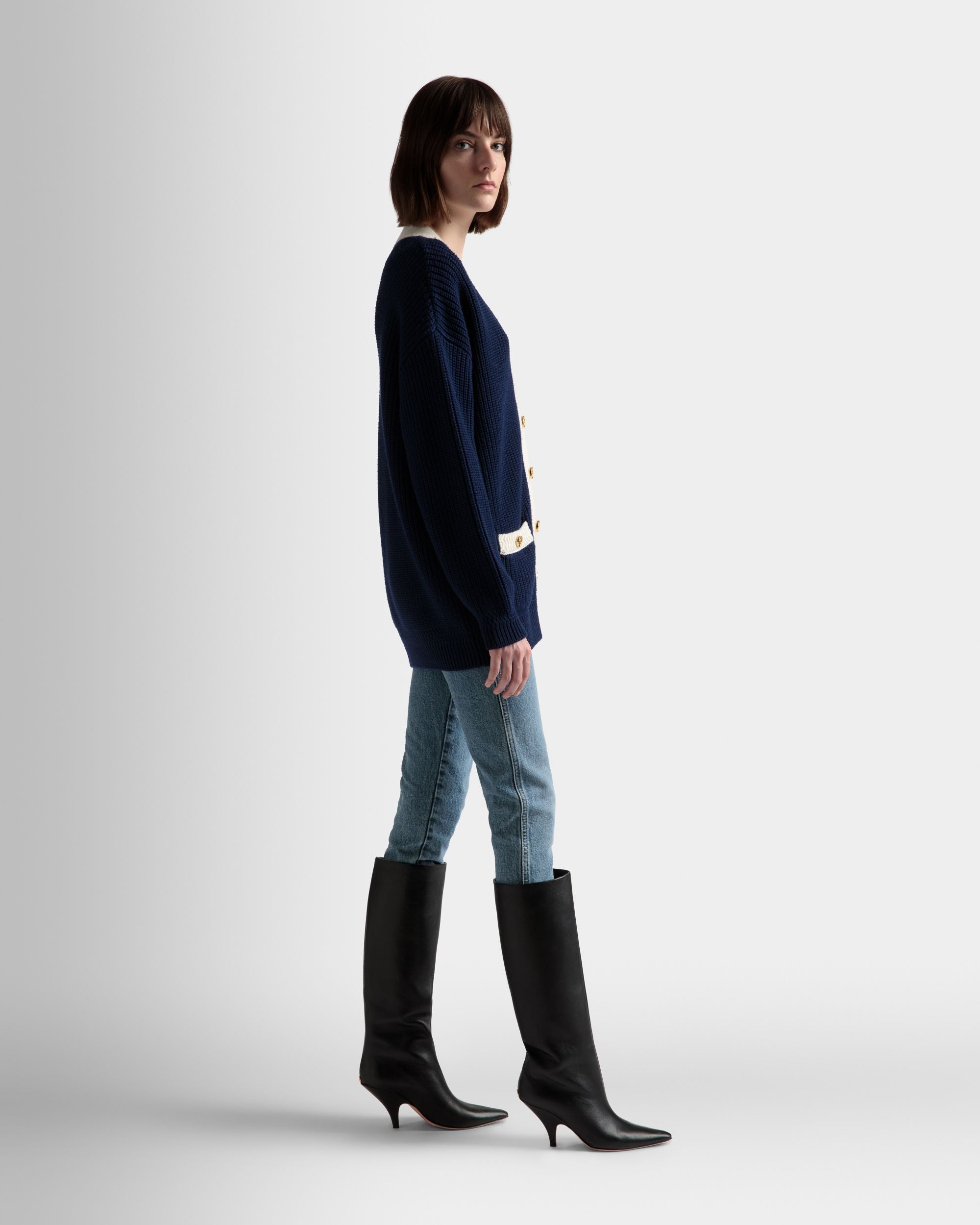 Strickjacke Mit V-Ausschnitt Aus Marineblauer Wolle - Damen - Bally - 05