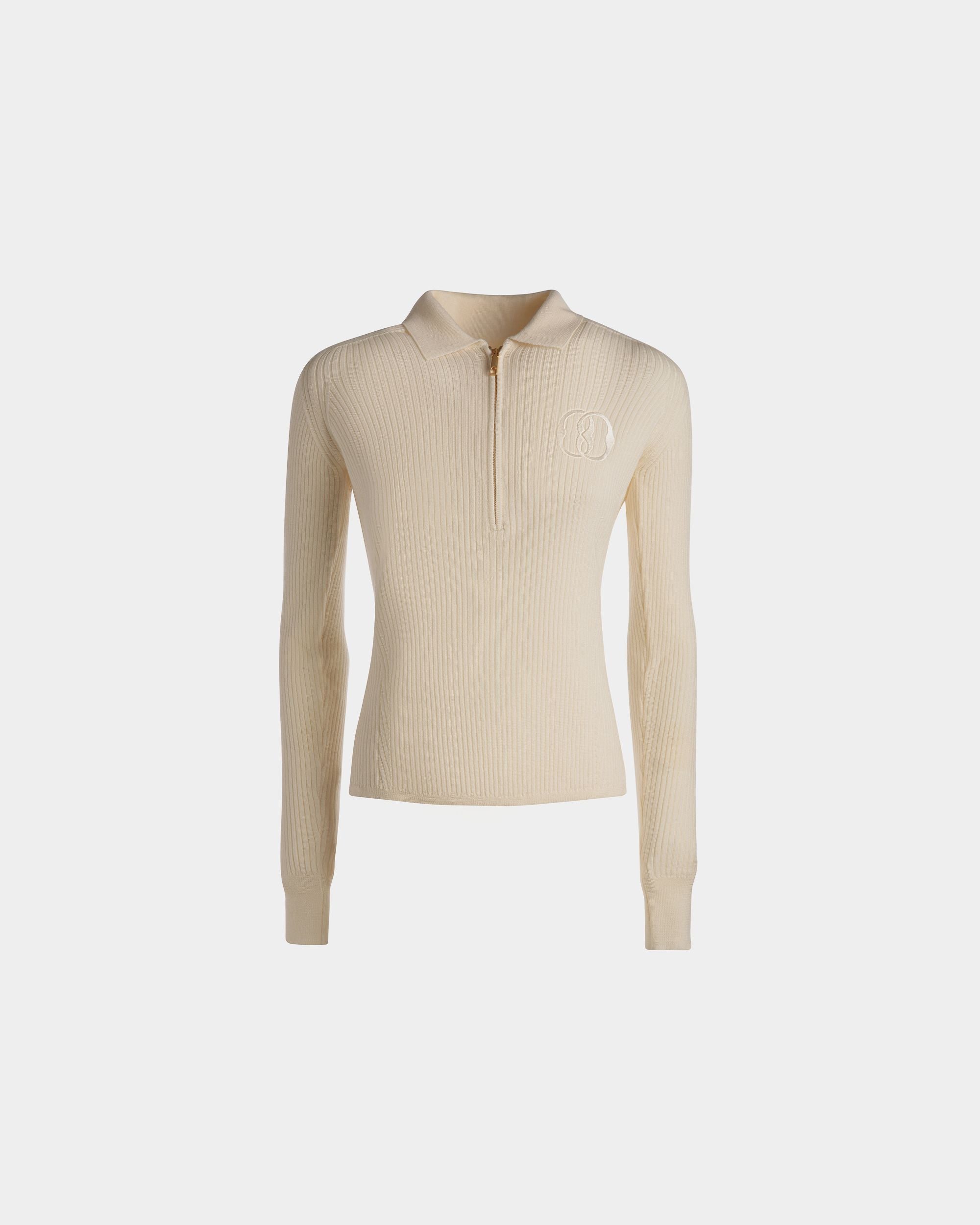Langarm-Poloshirt Aus Wolle in Elfenbein - Damen - Bally - 01