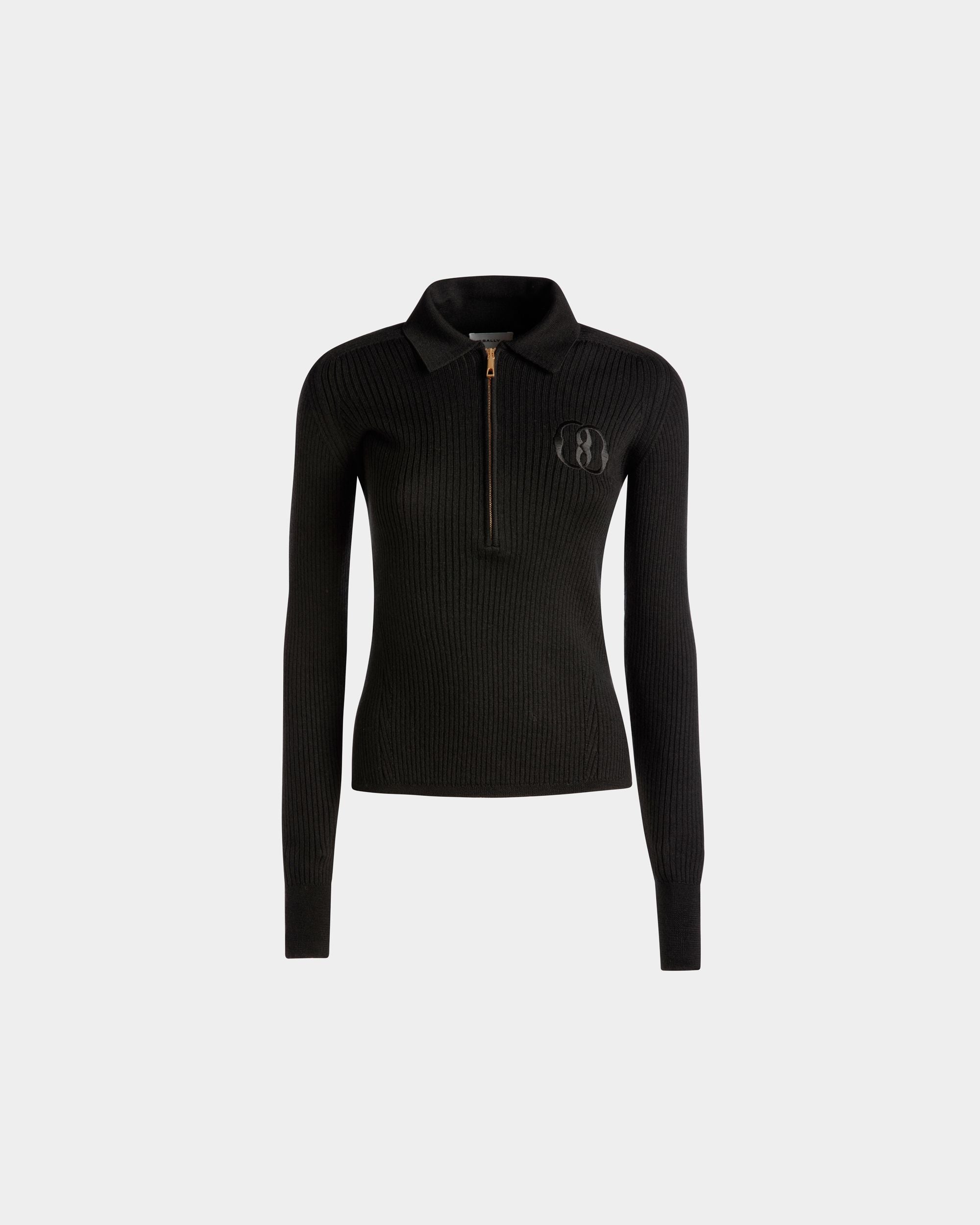 Langarm-Poloshirt Aus schwarzer Wolle - Damen - Bally - 01