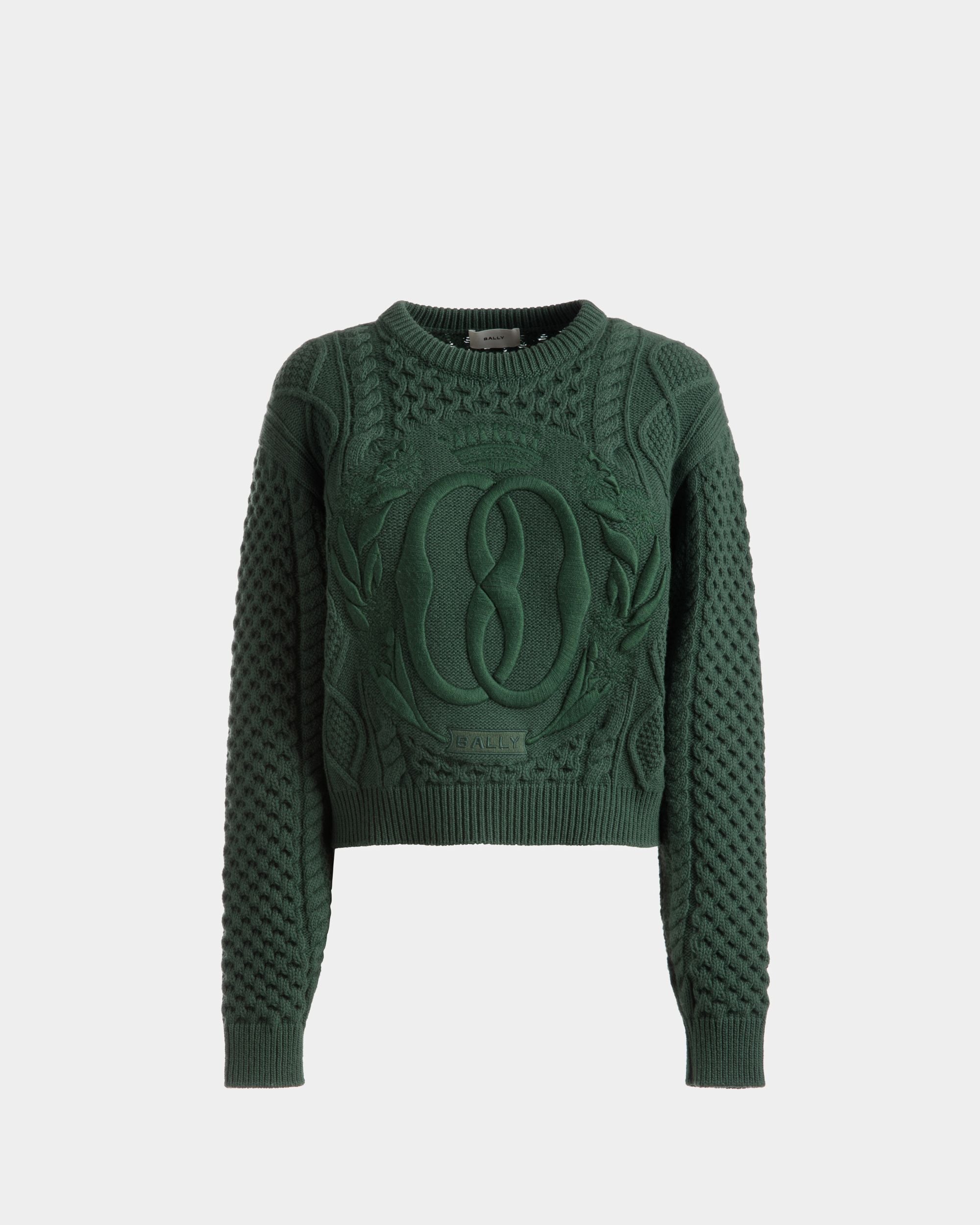 Rundhalspullover Mit Zopfmuster Aus Wolle In Kelly Green - Damen - Bally - 01
