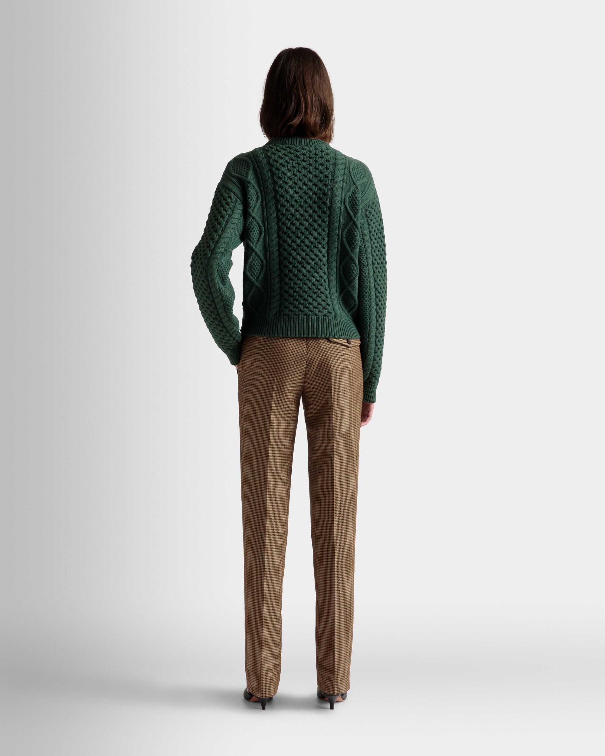 Rundhalspullover Mit Zopfmuster Aus Wolle In Kelly Green - Damen - Bally - 06