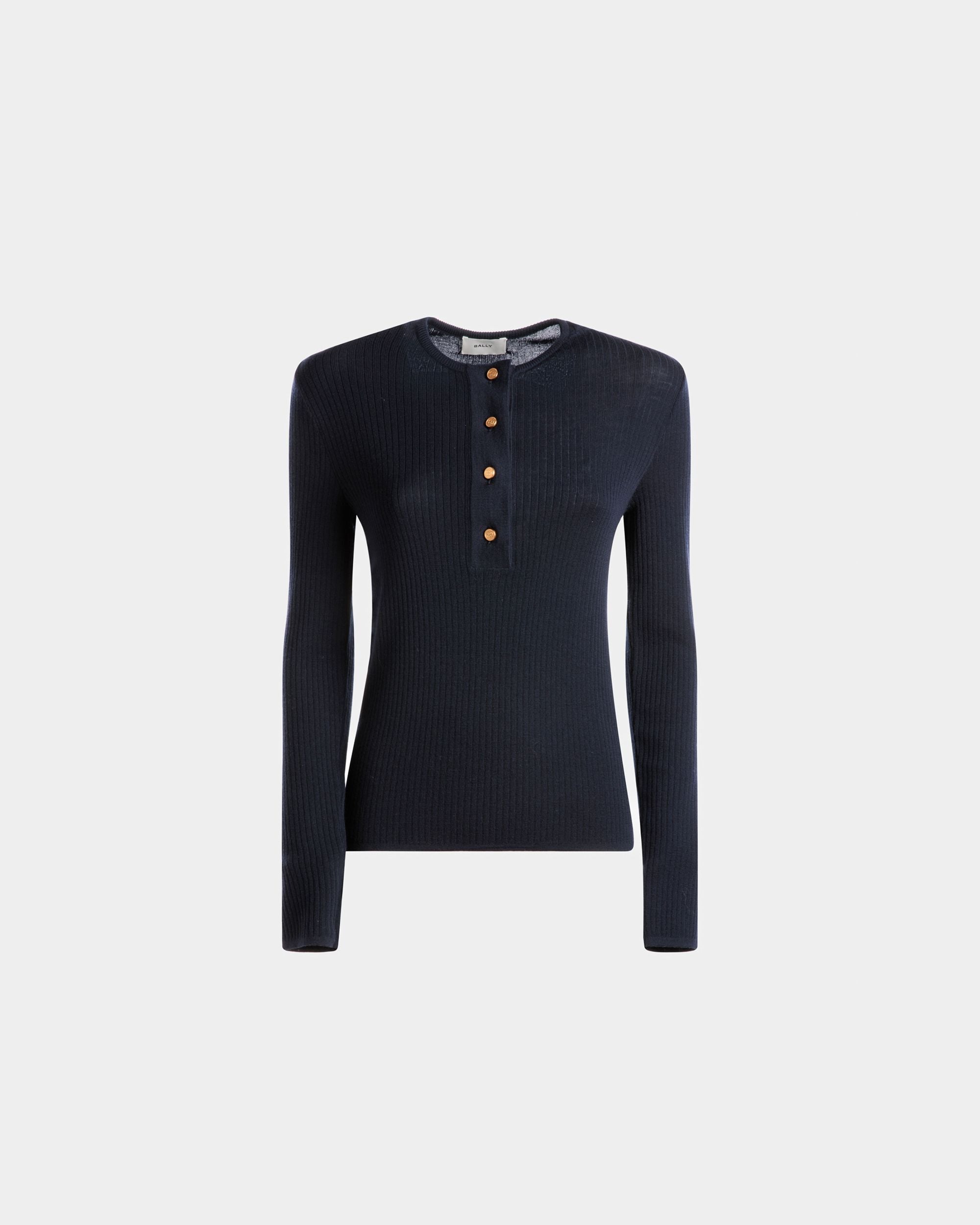 Henley Pullover Aus Tintenblauer Wolle - Damen - Bally - 01