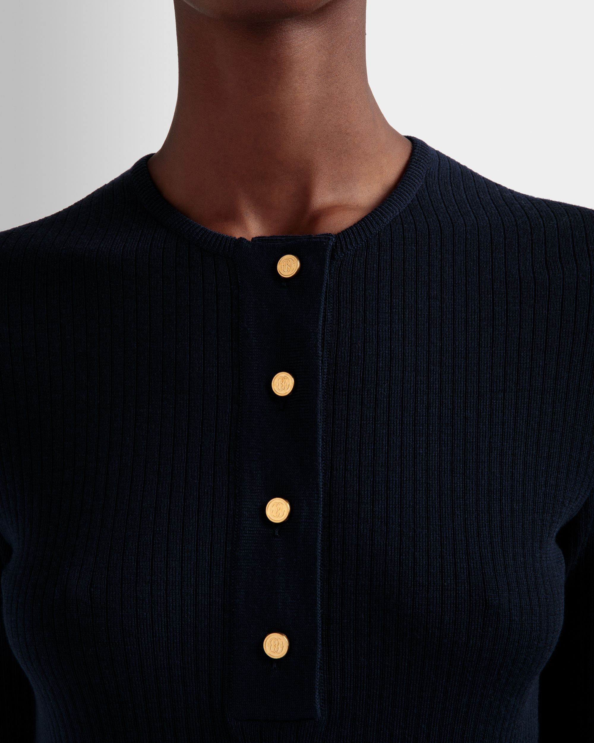Henley Pullover Aus Tintenblauer Wolle - Damen - Bally - 04