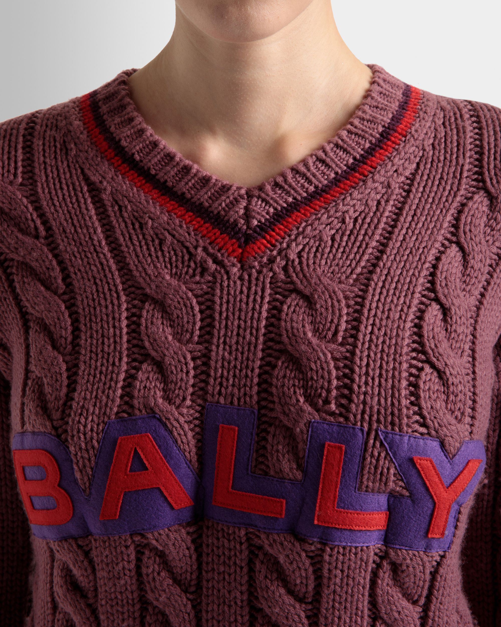 Pullover Mit V-Ausschnitt Aus Wolle In Hellrosa - Damen - Bally - 04