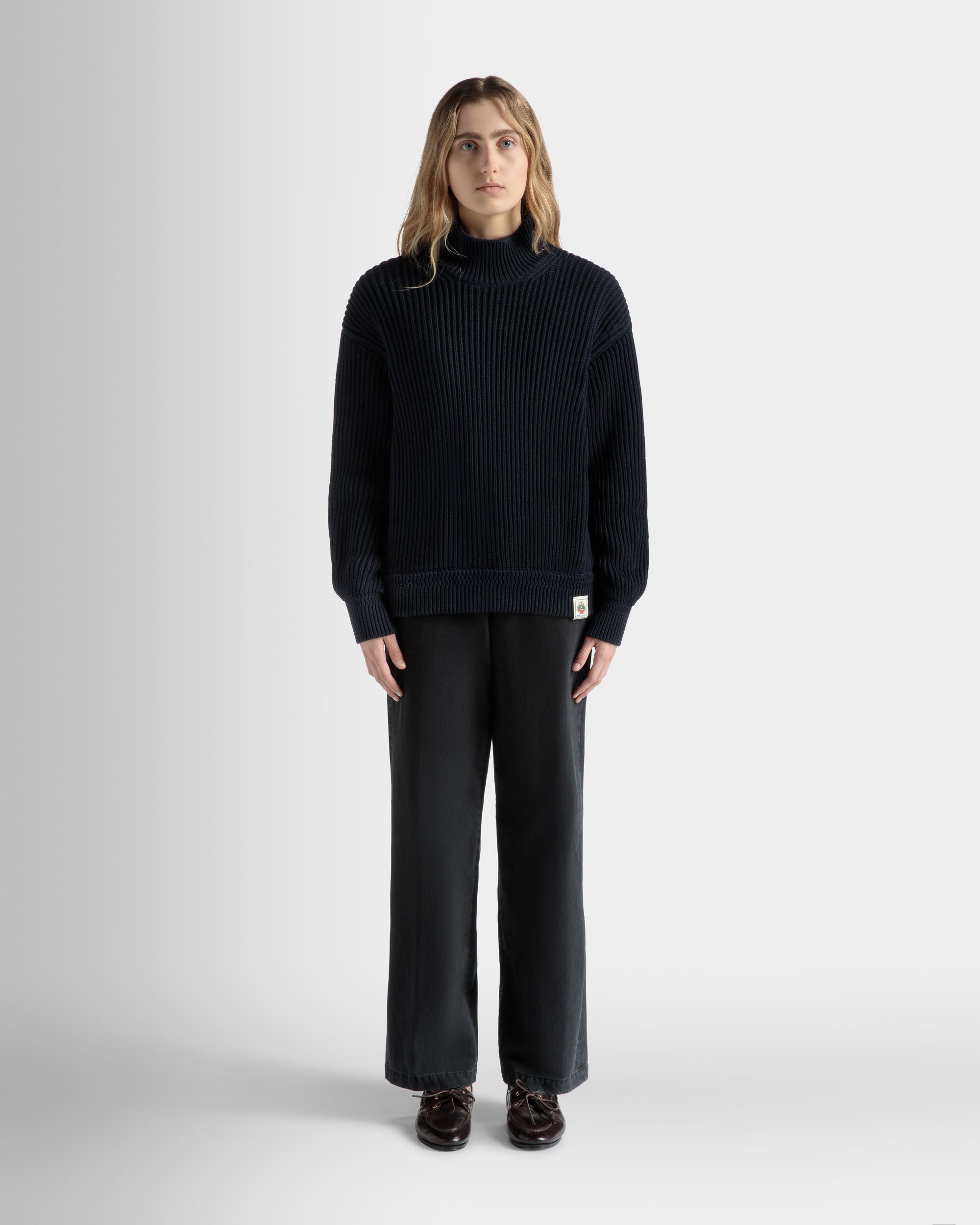 Rollkragenpullover Aus Baumwolle In Navy Blue - Damen - Bally - 02