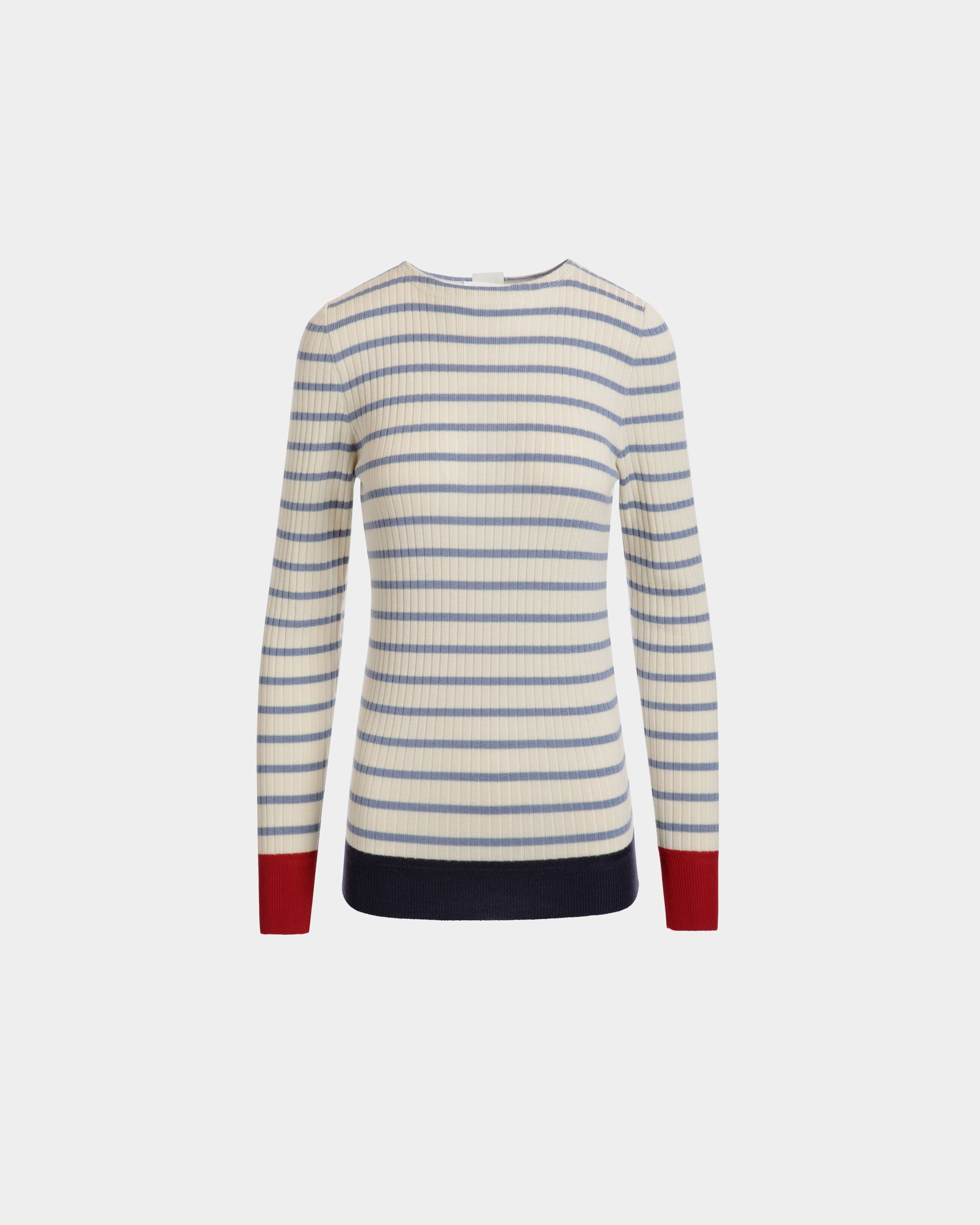 Langärmeliges Top Aus Einer Wollmischung In Elfenbein Und Light Blue - Damen - Bally - 01