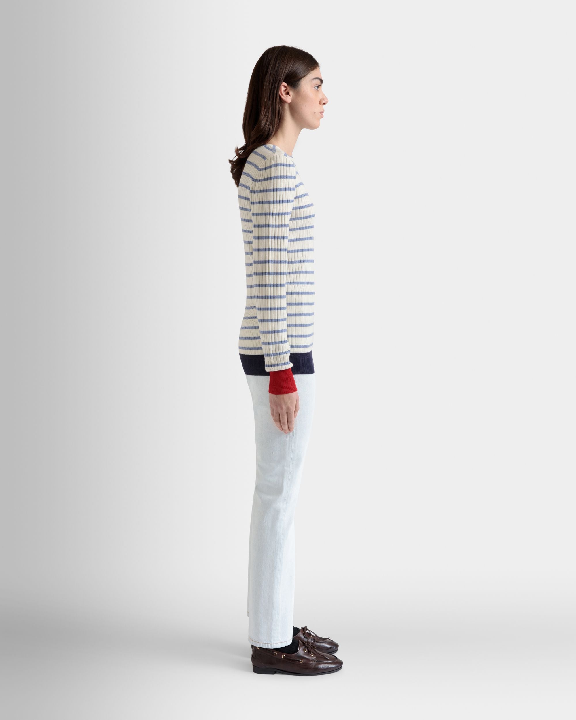 Langärmeliges Top Aus Einer Wollmischung In Elfenbein Und Light Blue - Damen - Bally - 05