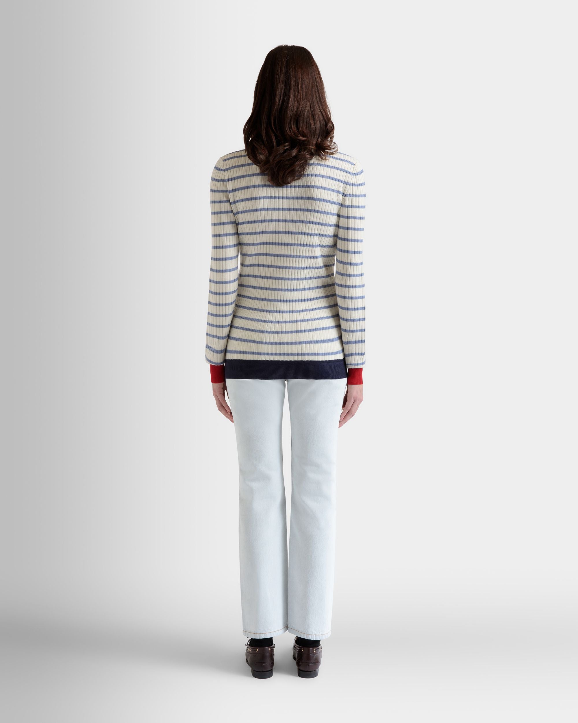 Langärmeliges Top Aus Einer Wollmischung In Elfenbein Und Light Blue - Damen - Bally - 06
