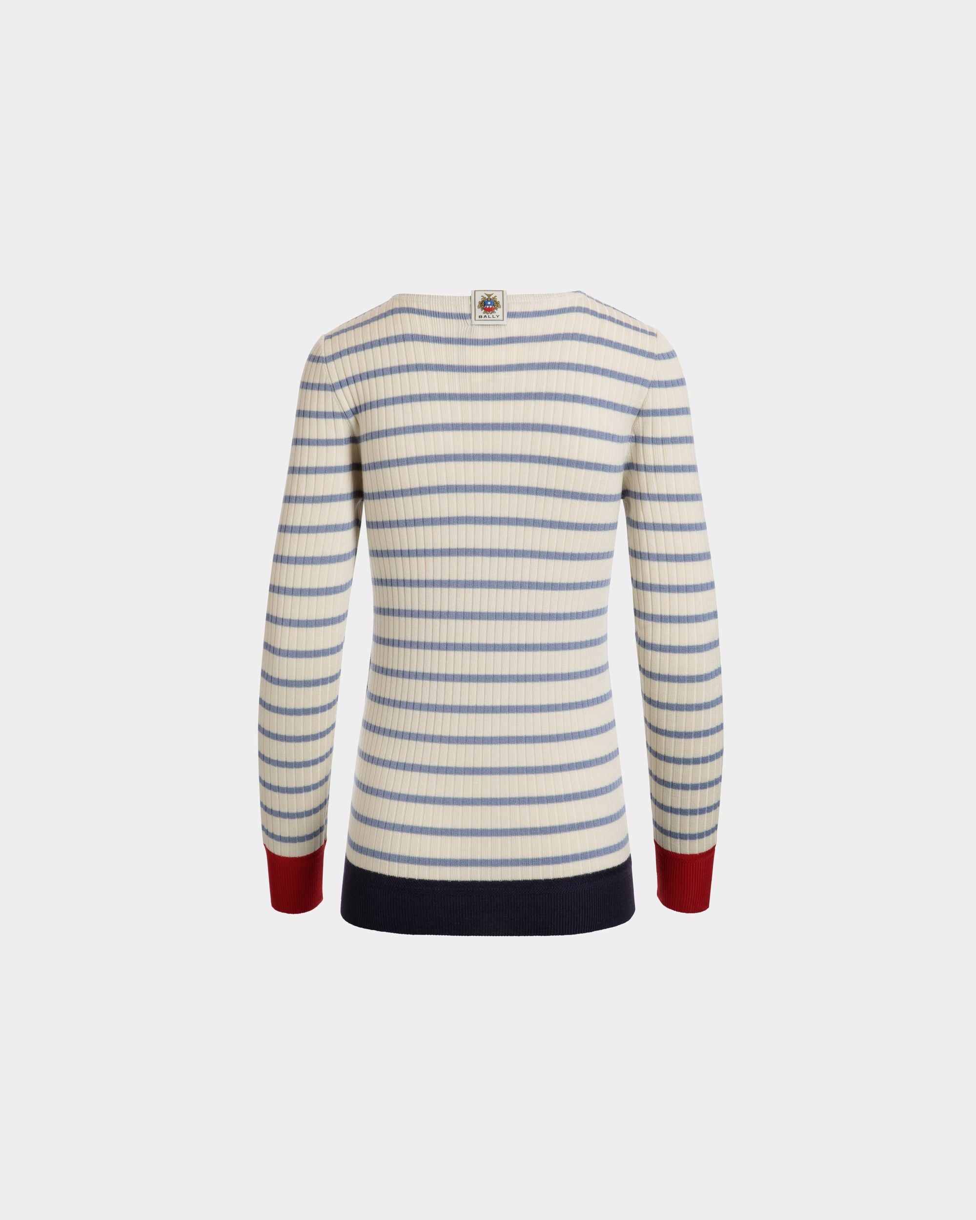 Langärmeliges Top Aus Einer Wollmischung In Elfenbein Und Light Blue - Damen - Bally - 07