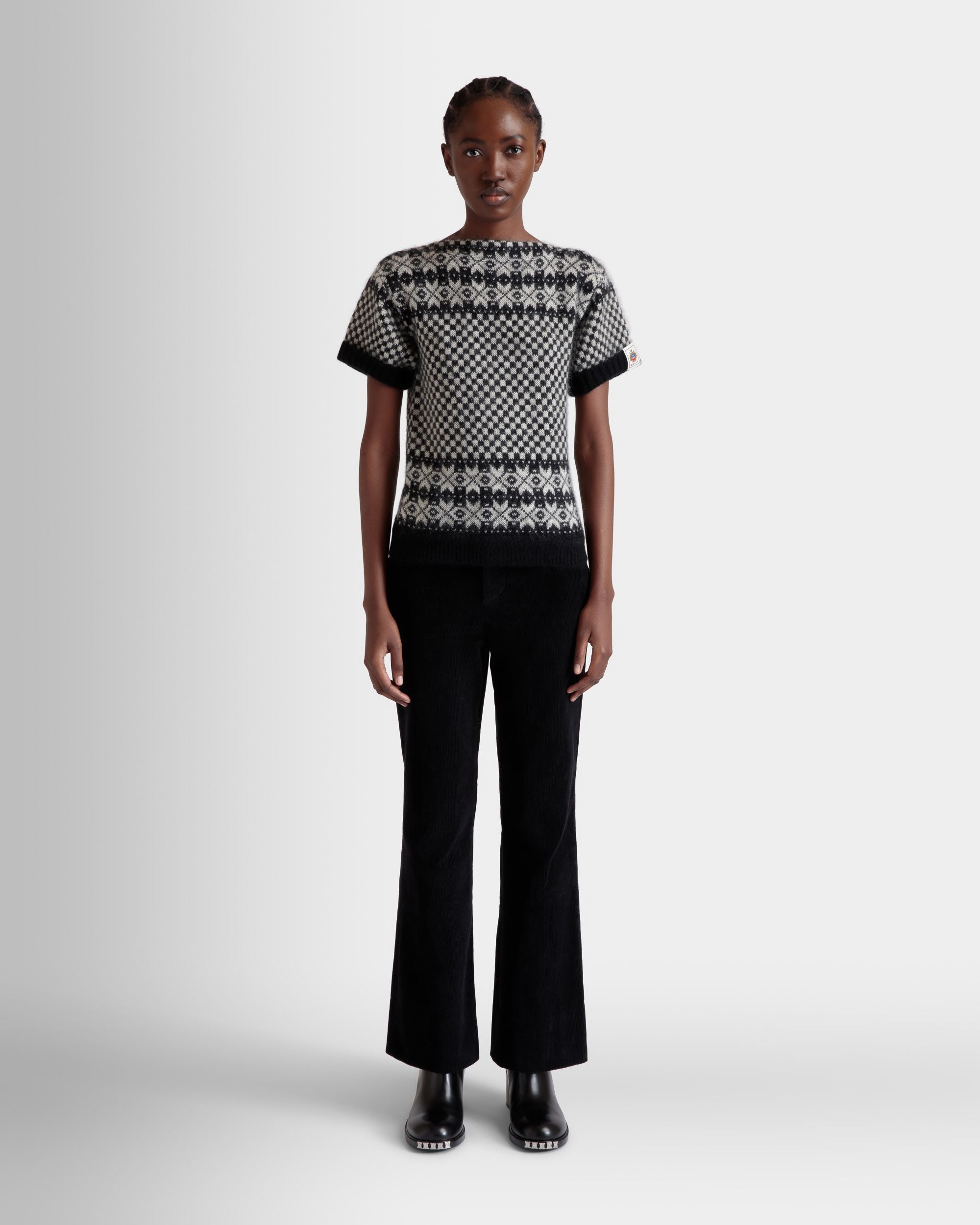 Knit Top In Black And White Mohair And Silk - Damen - Bally - 02