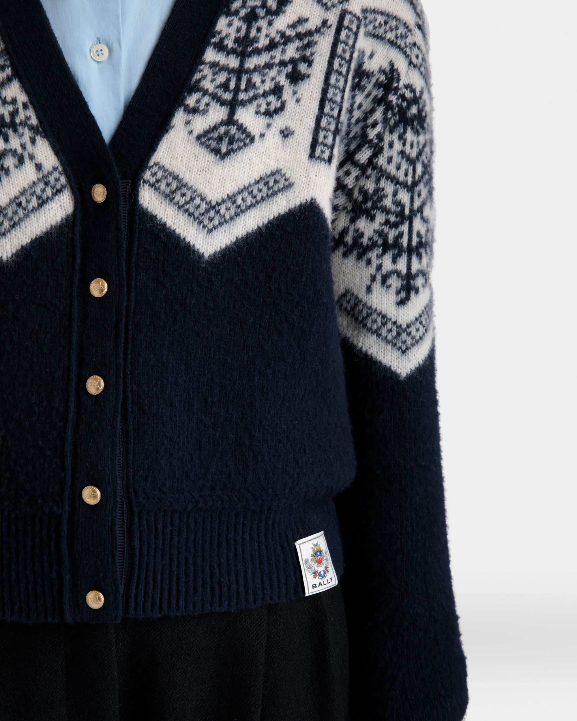 Winter Capsule Cardigan Aus Wolle In Navy Blue Mit Heritage-Blume - Damen - Bally - 03