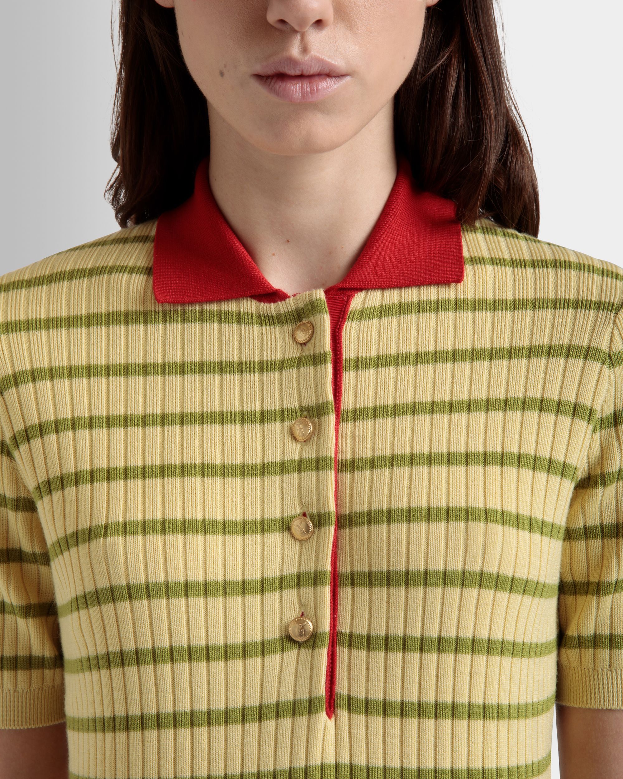 Gestricktes Poloshirt Aus Einer Wollmischung In Dusty Yellow - Damen - Bally - 02