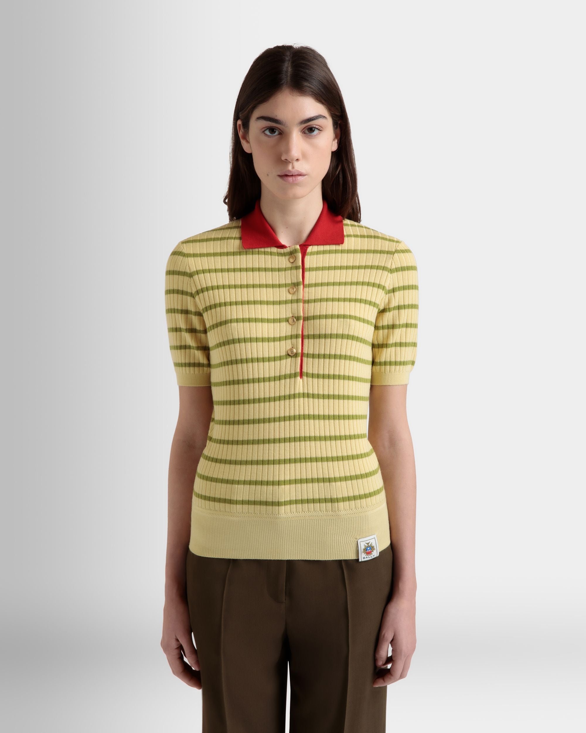 Gestricktes Poloshirt Aus Einer Wollmischung In Dusty Yellow - Damen - Bally - 06