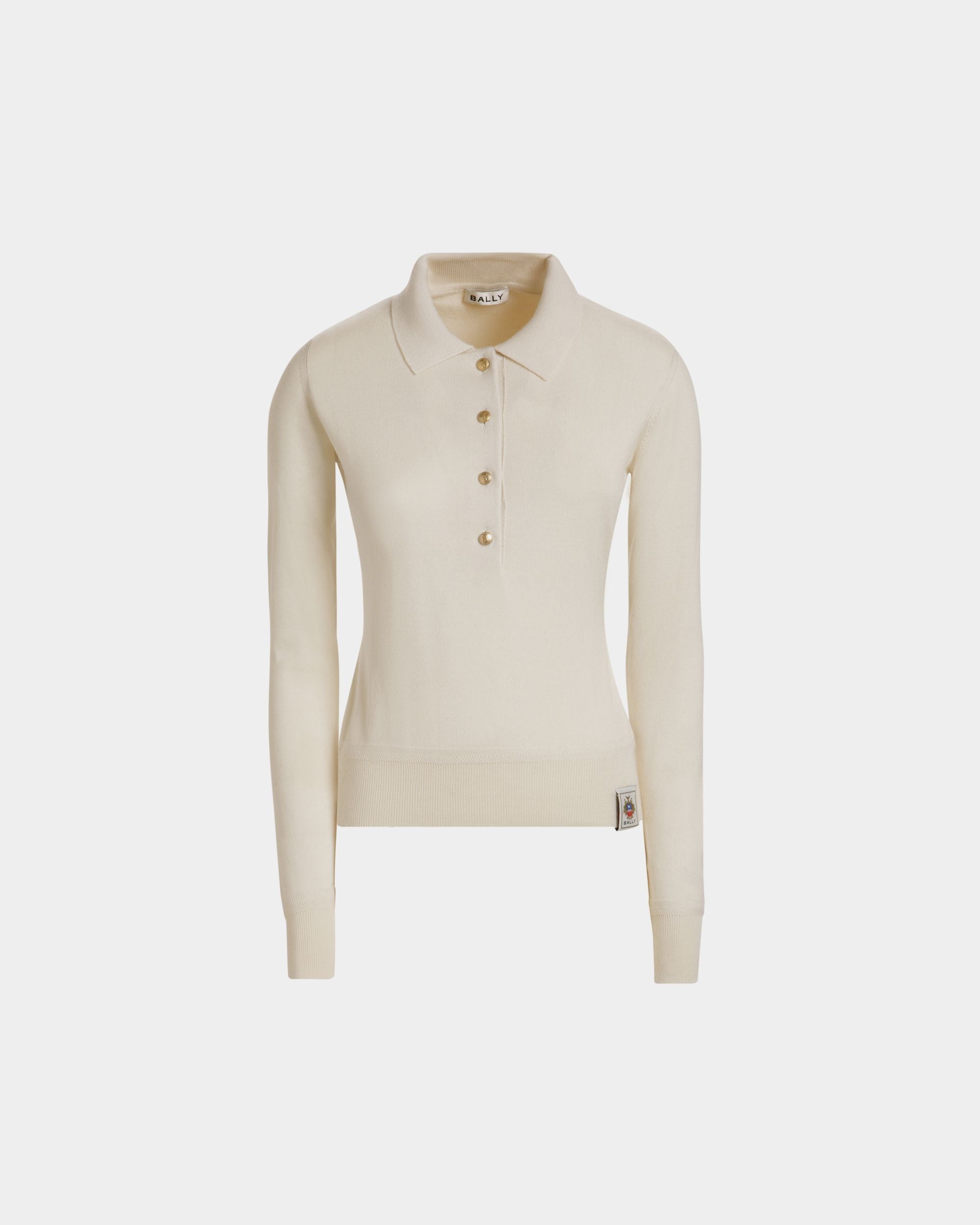Langarm-Poloshirt Aus Elfenbeinfarbenem Kaschmir-Seiden-Mix - Damen - Bally - 01