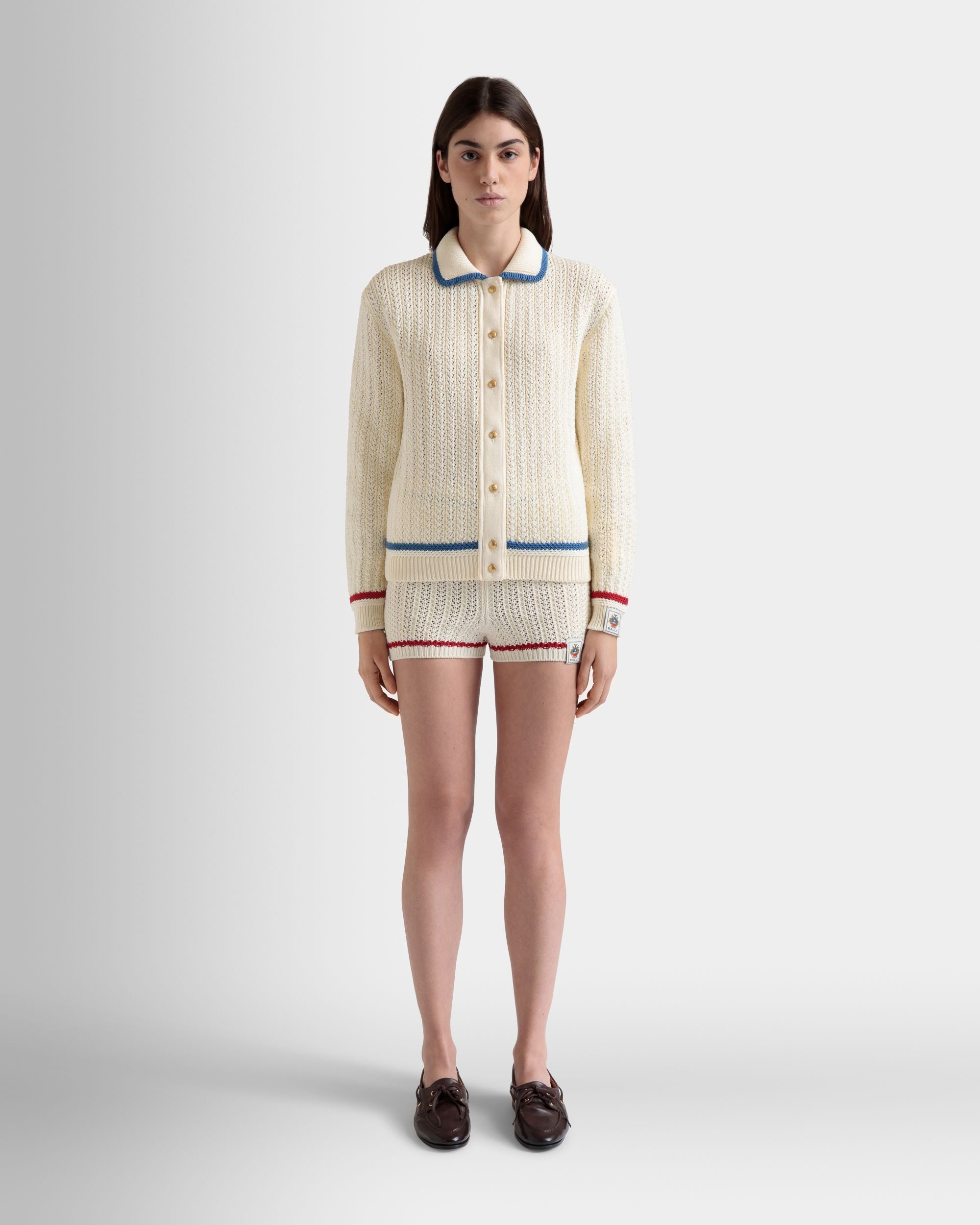 Cardigan Aus Elfenbeinfarbener Baumwolle - Damen - Bally - 02