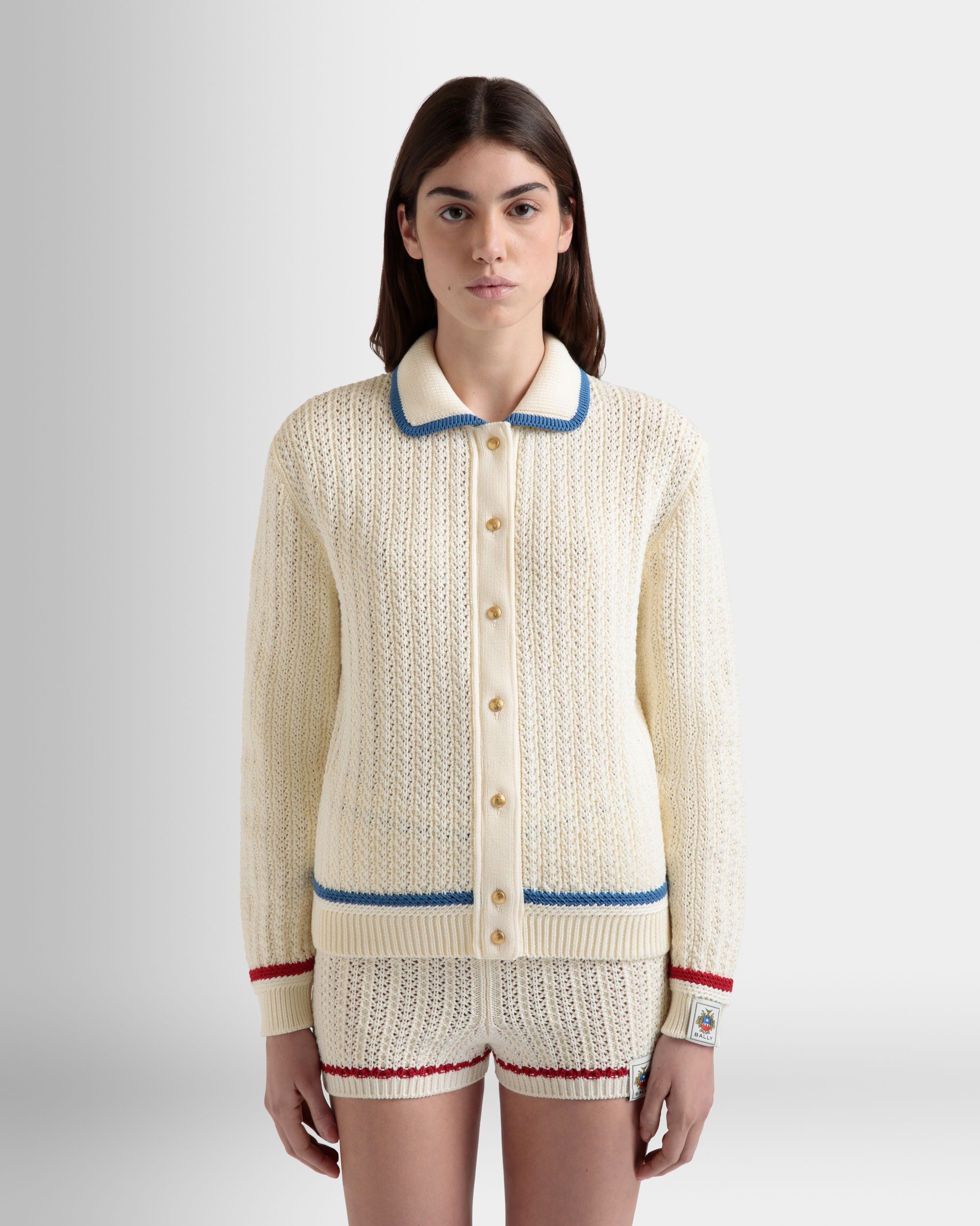 Cardigan Aus Elfenbeinfarbener Baumwolle - Damen - Bally - 08