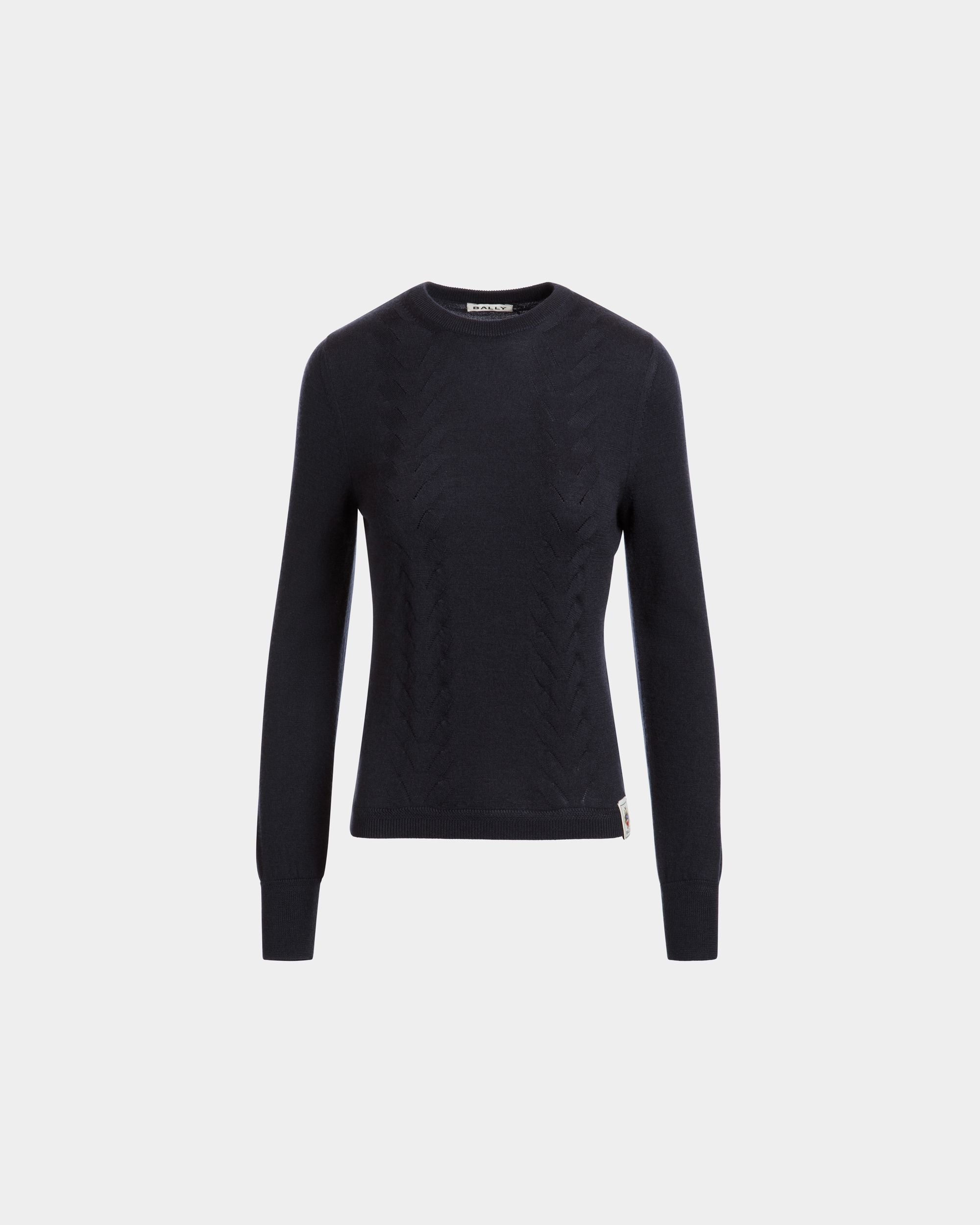 Langärmeliges Top Aus Kaschmir-Seiden-Mix In Navy Blue - Damen - Bally - 01