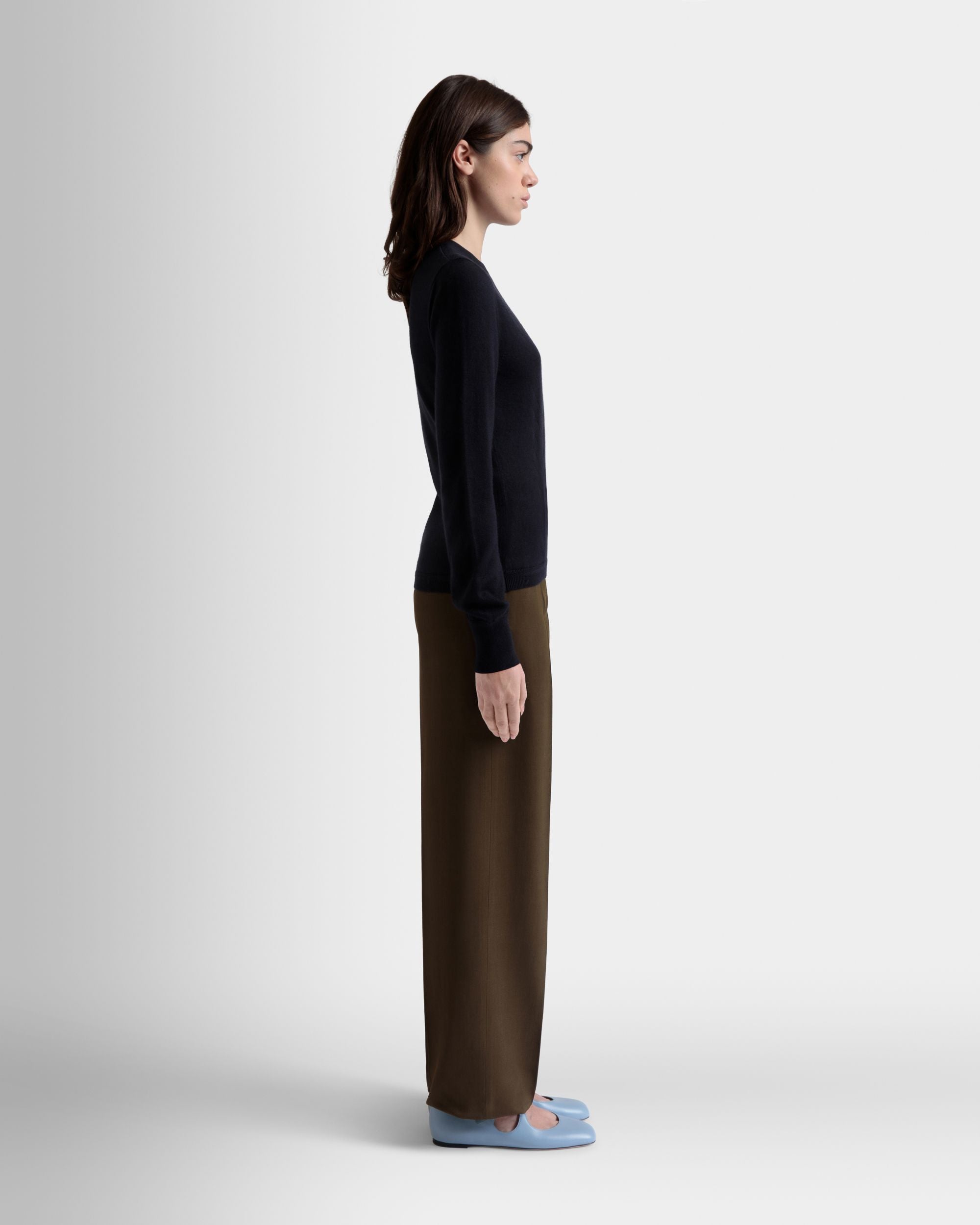Langärmeliges Top Aus Kaschmir-Seiden-Mix In Navy Blue - Damen - Bally - 05