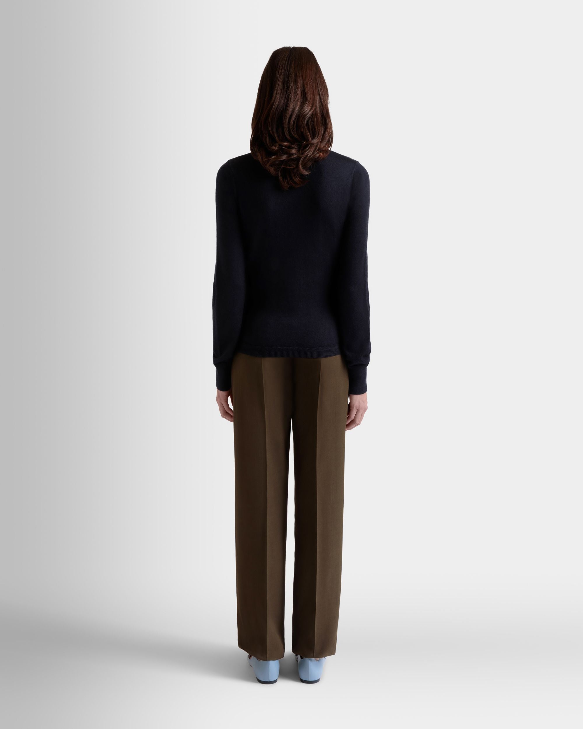 Langärmeliges Top Aus Kaschmir-Seiden-Mix In Navy Blue - Damen - Bally - 06