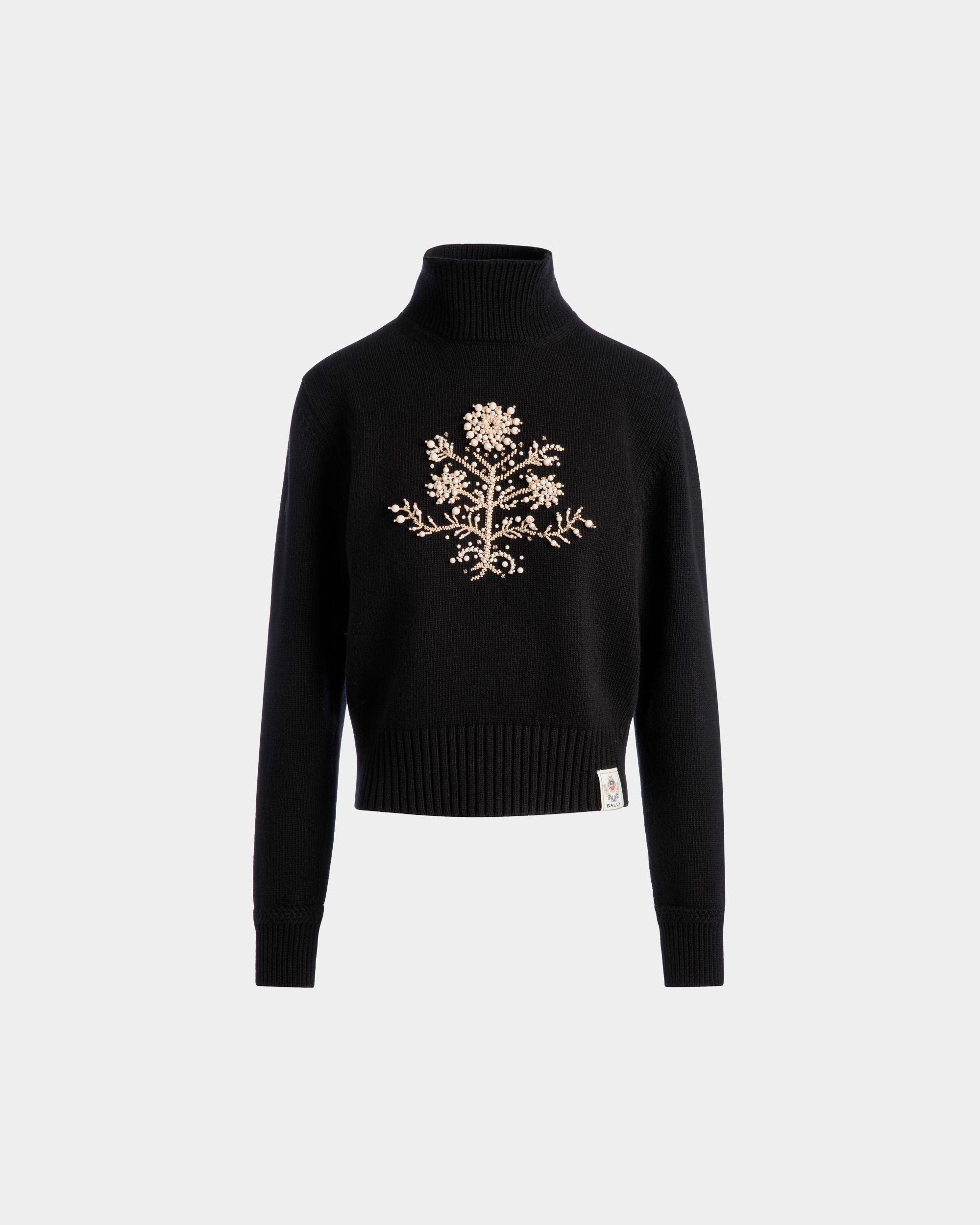 Winter Capsule Rollkragenpullover Aus Schwarzer Wolle Mit Einer Heritage-Blume - Damen - Bally - 01