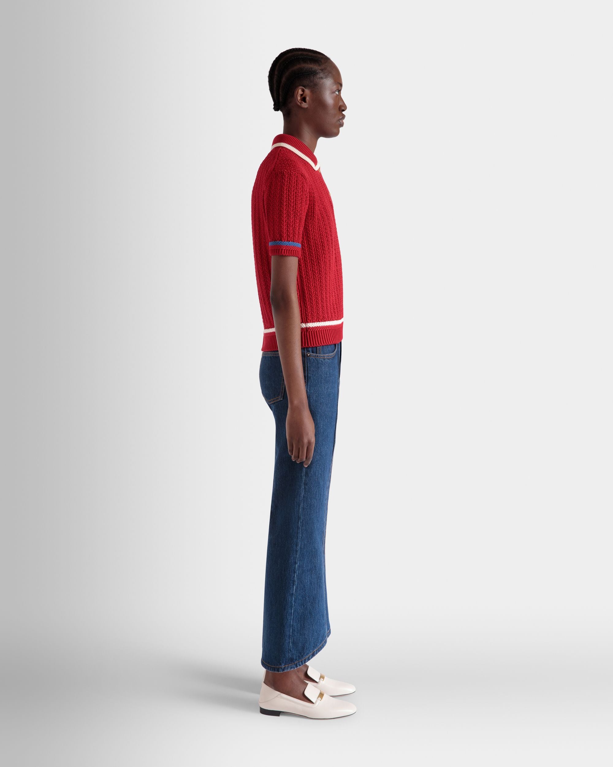 Gestricktes Poloshirt Aus Baumwolle In Rot - Damen - Bally - 03
