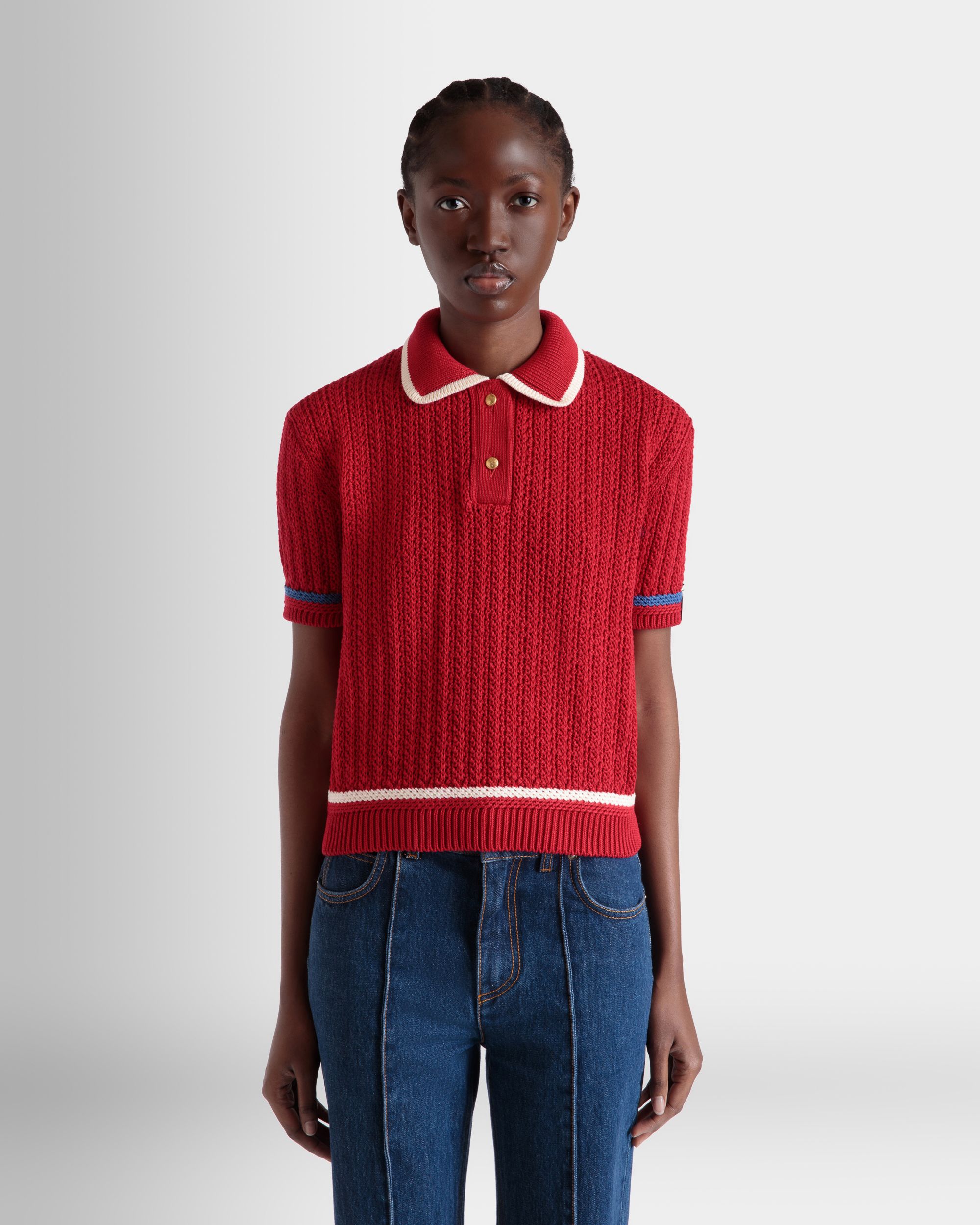 Gestricktes Poloshirt Aus Baumwolle In Rot - Damen - Bally - 06