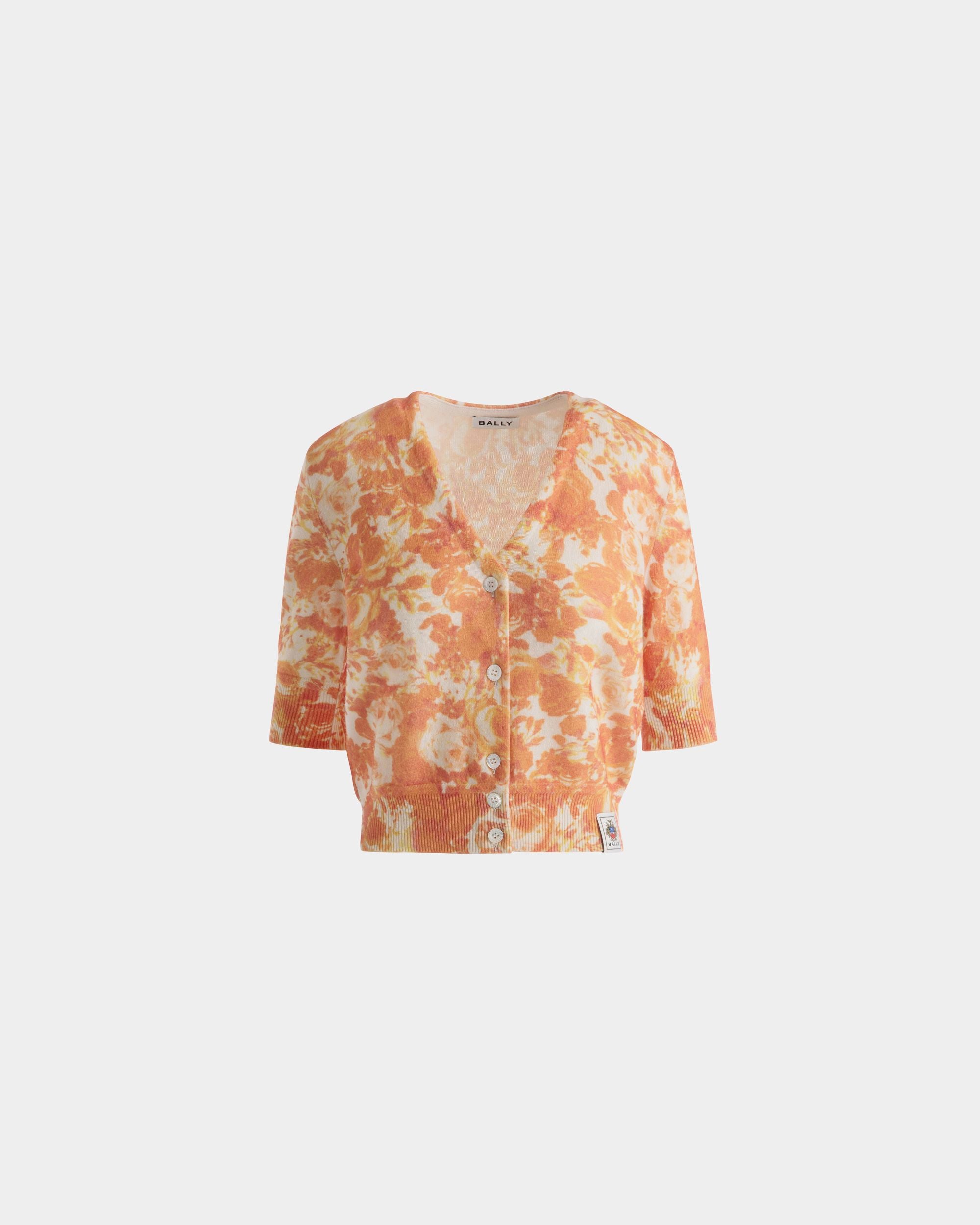 Cardigan Mit Rosengarten-Print Aus Kaschmir In Koi Orange - Damen - Bally - 01