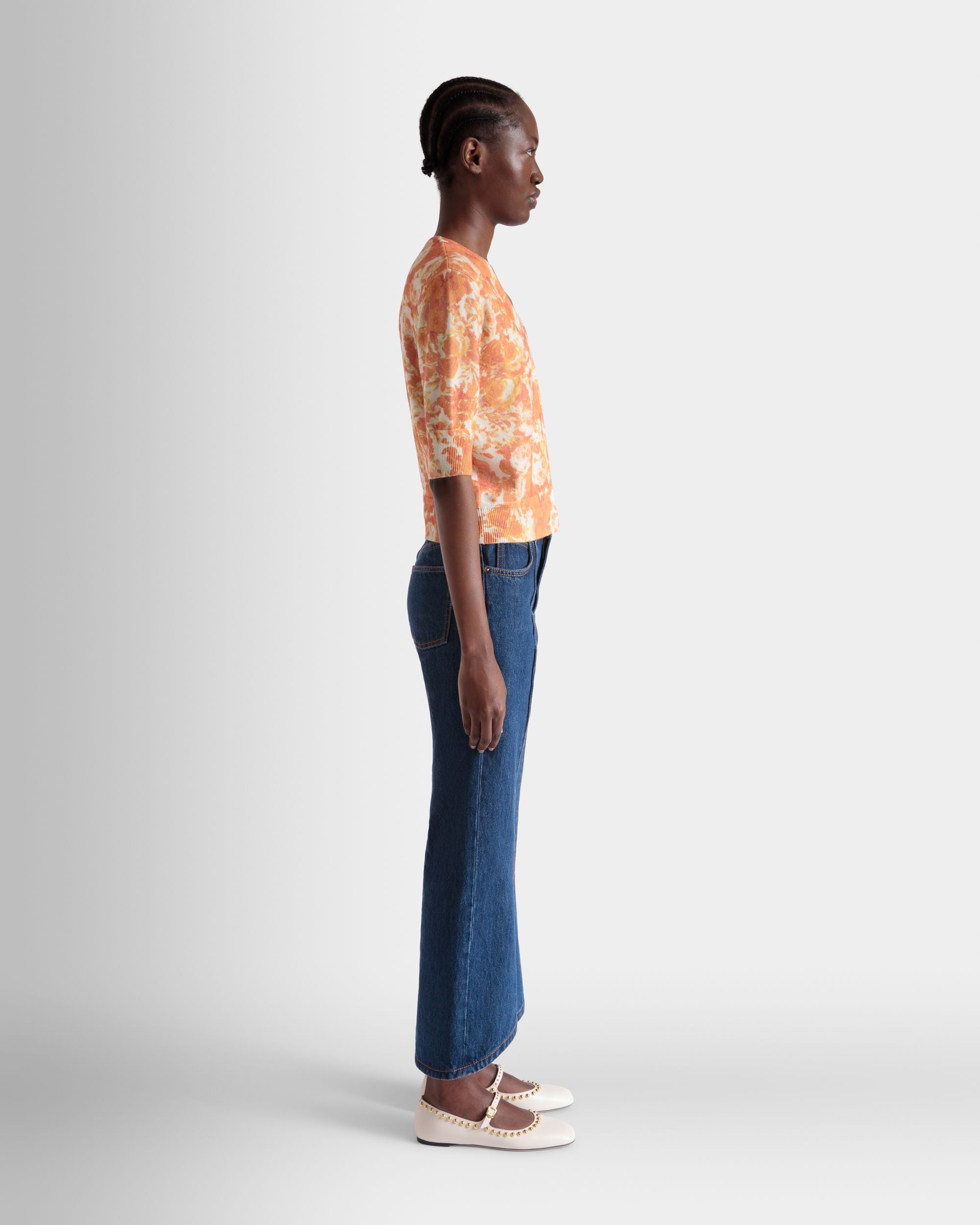 Cardigan Mit Rosengarten-Print Aus Kaschmir In Koi Orange - Damen - Bally - 05